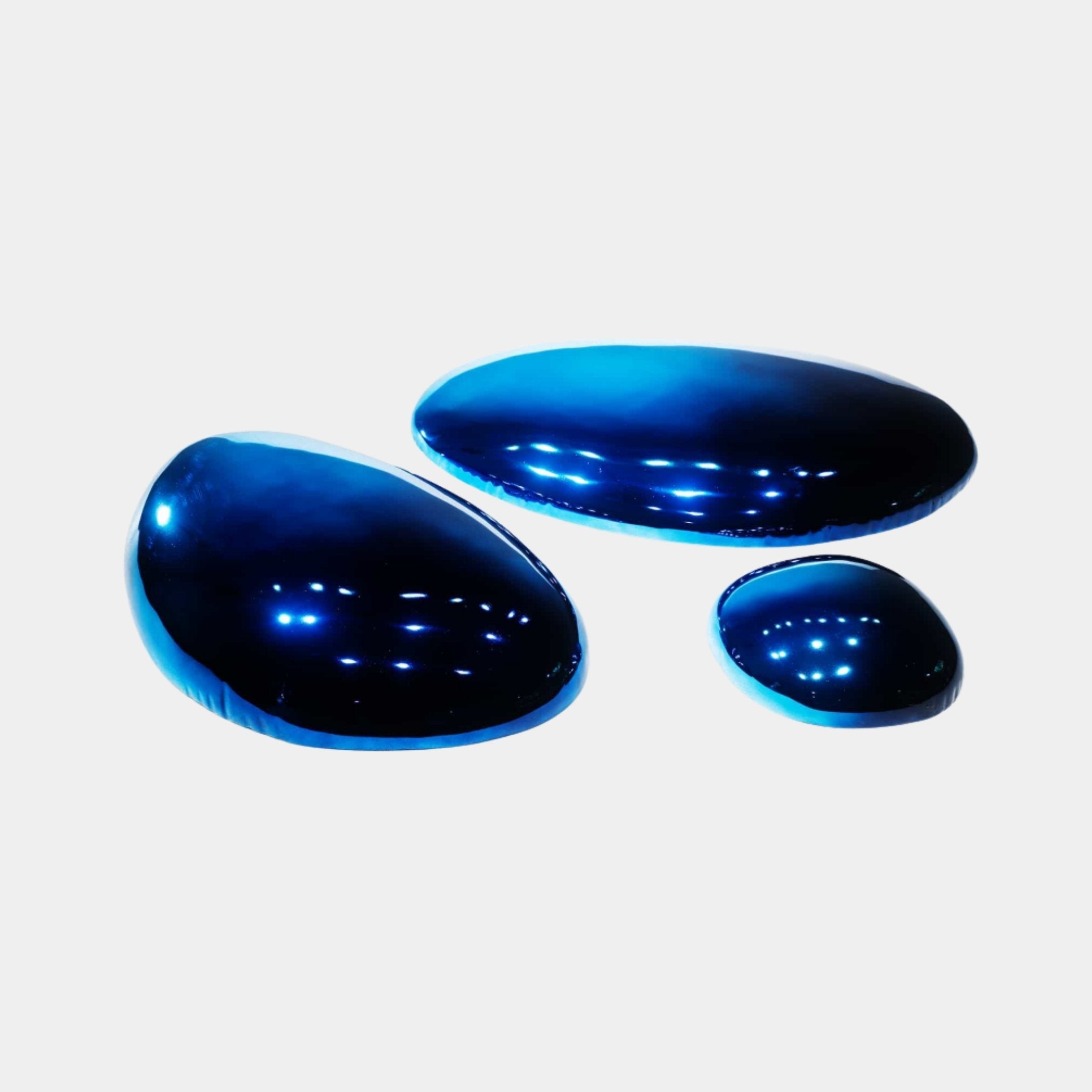 Blue Mirror-Polished Oval Pebble Set Stainless Steel Sculpture