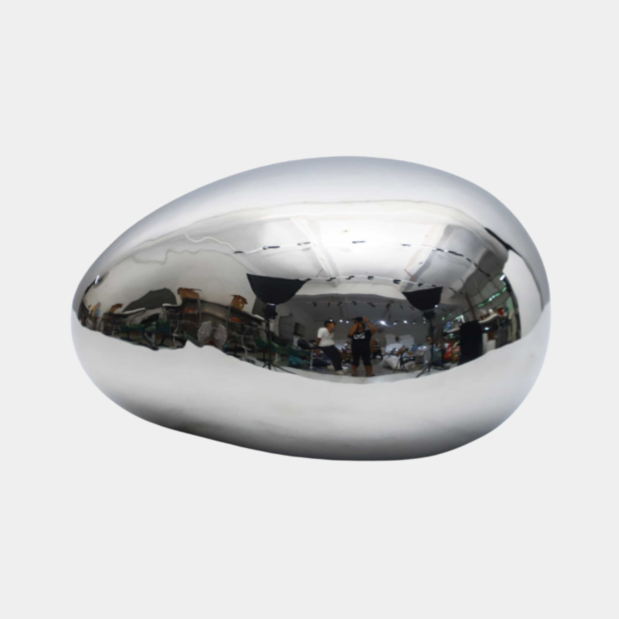 Silver Mirror-Polished Pebble Form Stainless Steel Sculpture - 80cm