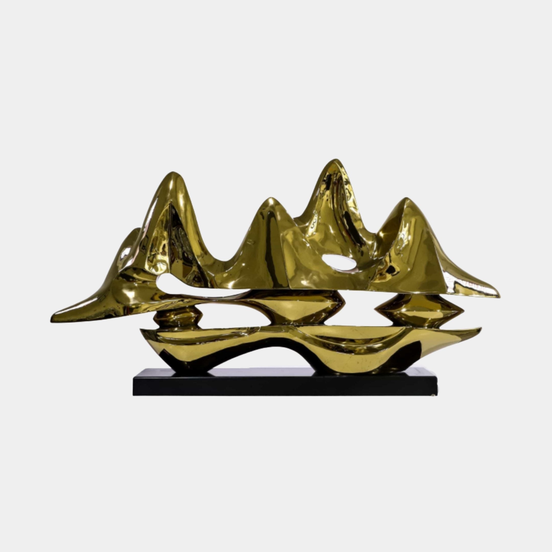 Gold Abstract Mountain Range on Black Base Stainless Steel Sculpture - 125cm