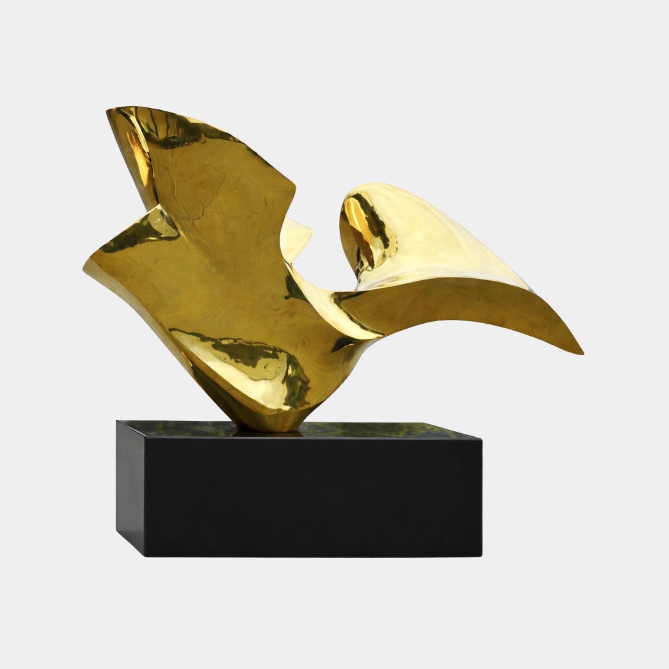 Gold Abstract Geometric Form on Black Base Stainless Steel Sculpture - 170cm