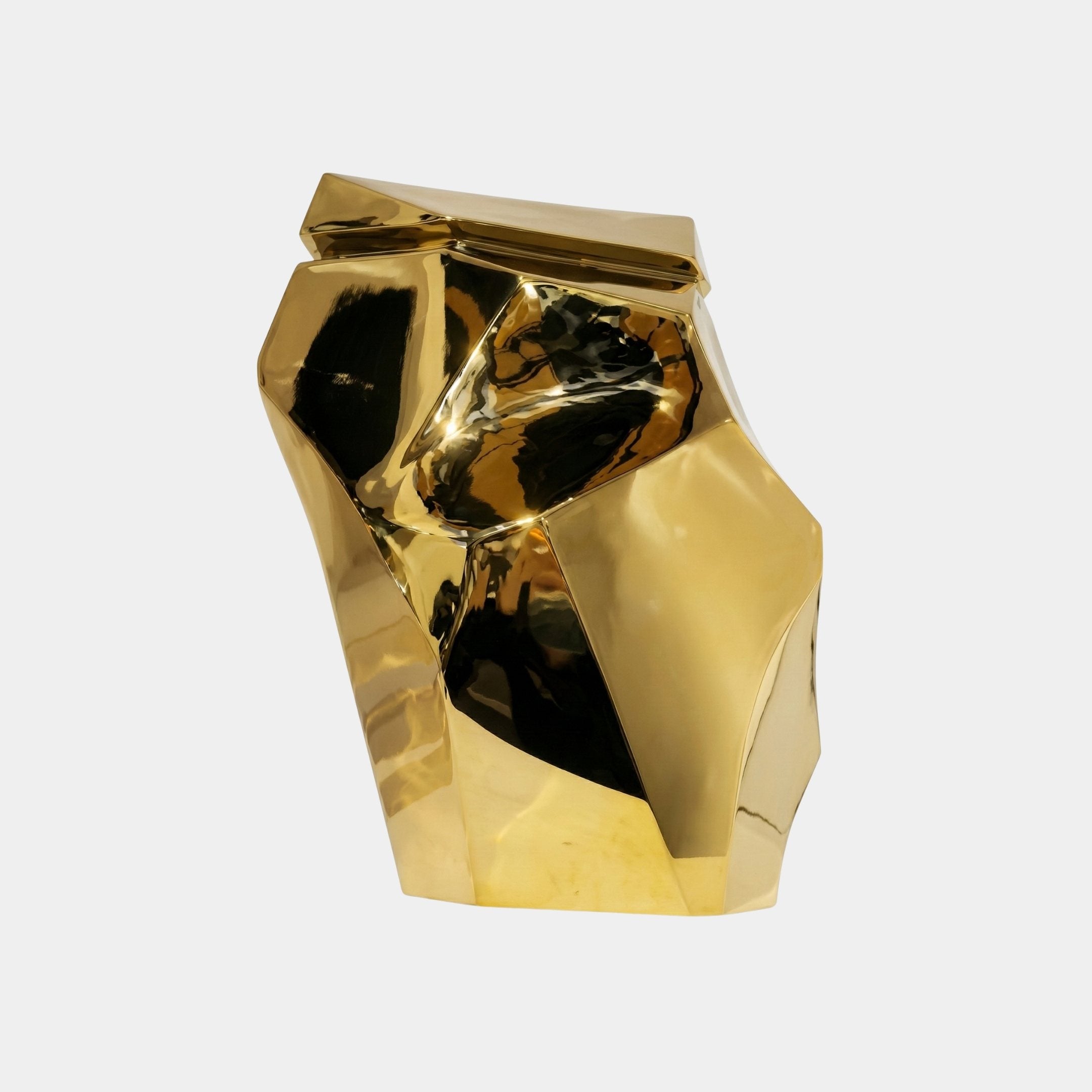Gold Abstract Crumpled Form Stainless Steel Sculpture - 57cm