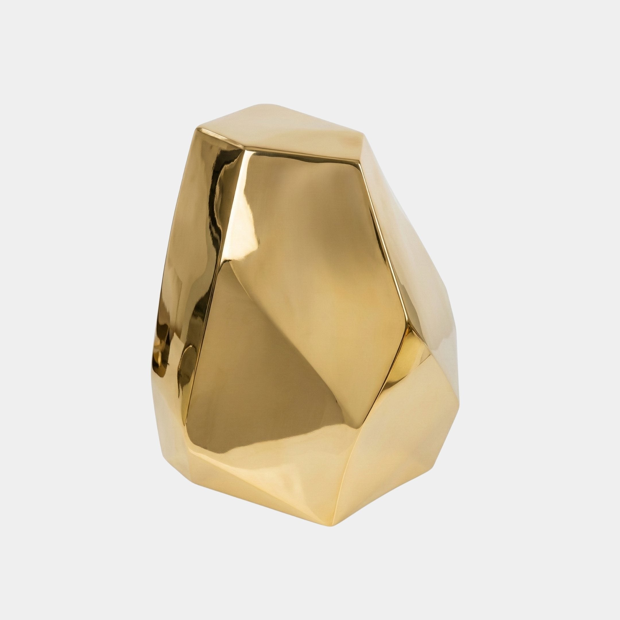 Gold Faceted Rock Crystal Form Stainless Steel Sculpture - 52cm