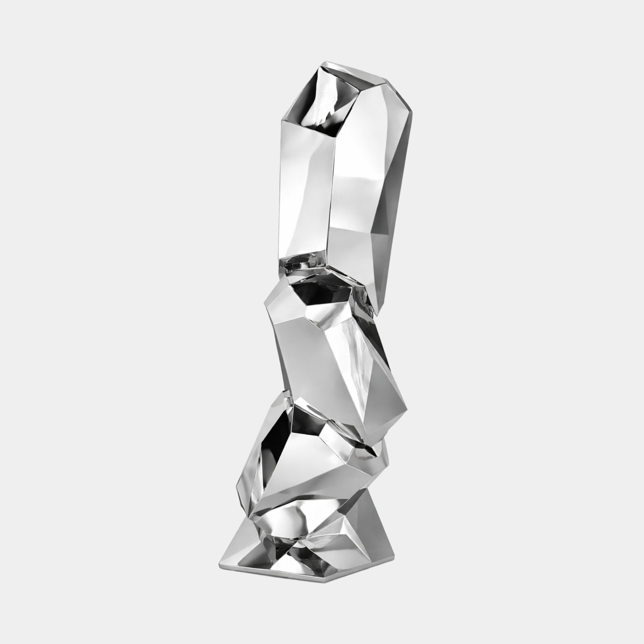 Silver Faceted Rock Stack Stainless Steel Sculpture - 175cm