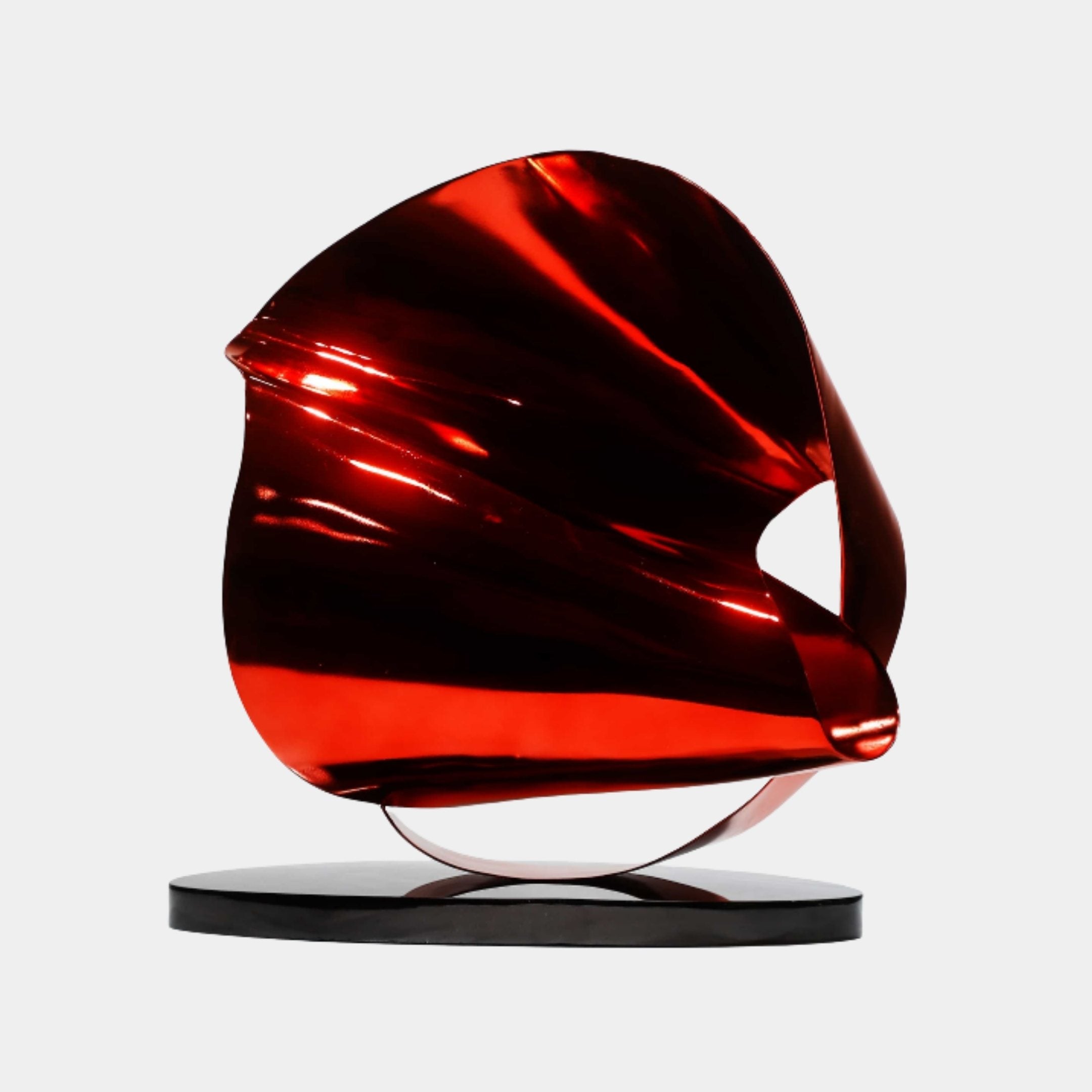 Red Metallic Abstract Curved Shell Sculpture - 55cm