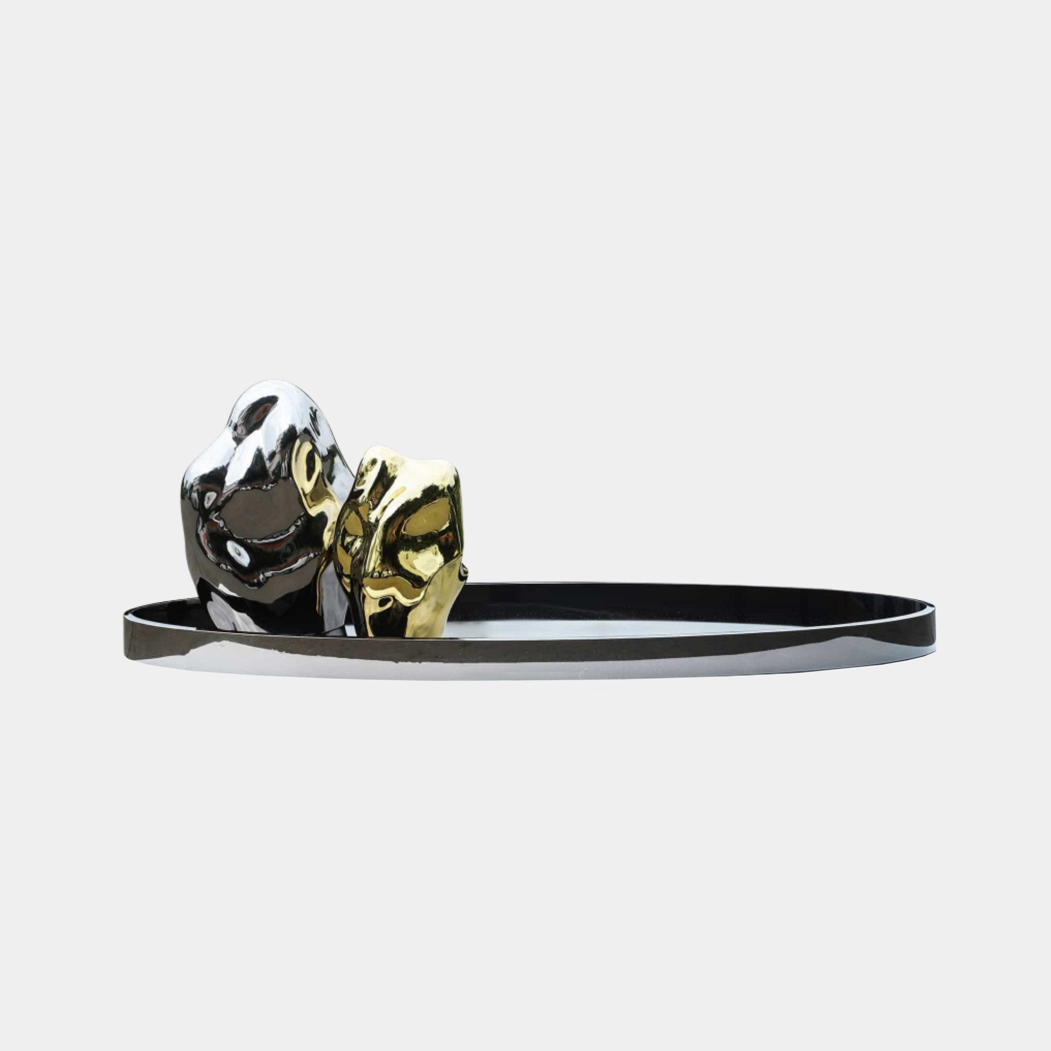 Silver & Gold Mirror-Polished Organic Forms on Tray Stainless Steel Sculpture - 220cm
