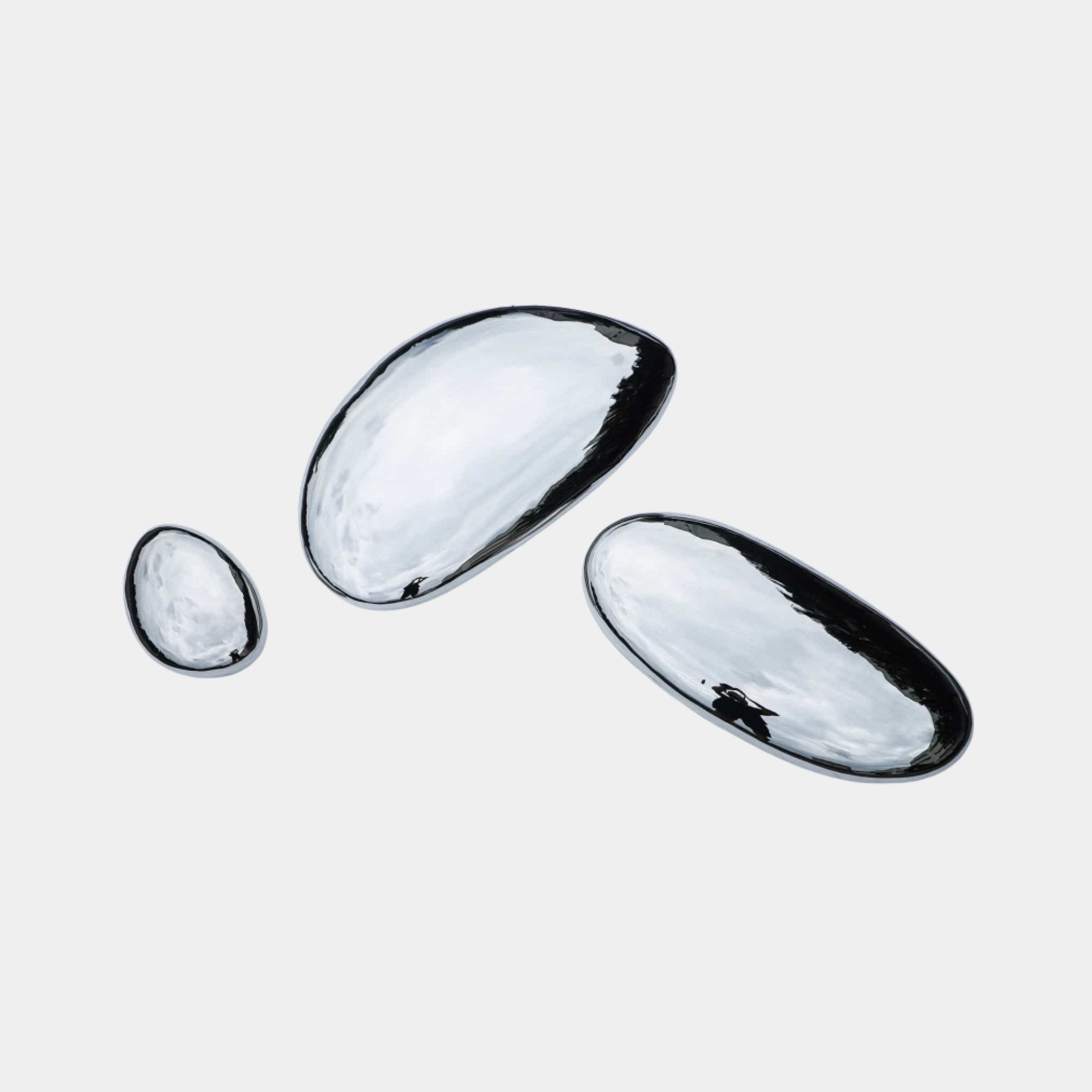 Silver Polished Organic Pebble Forms Stainless Steel Sculpture Set