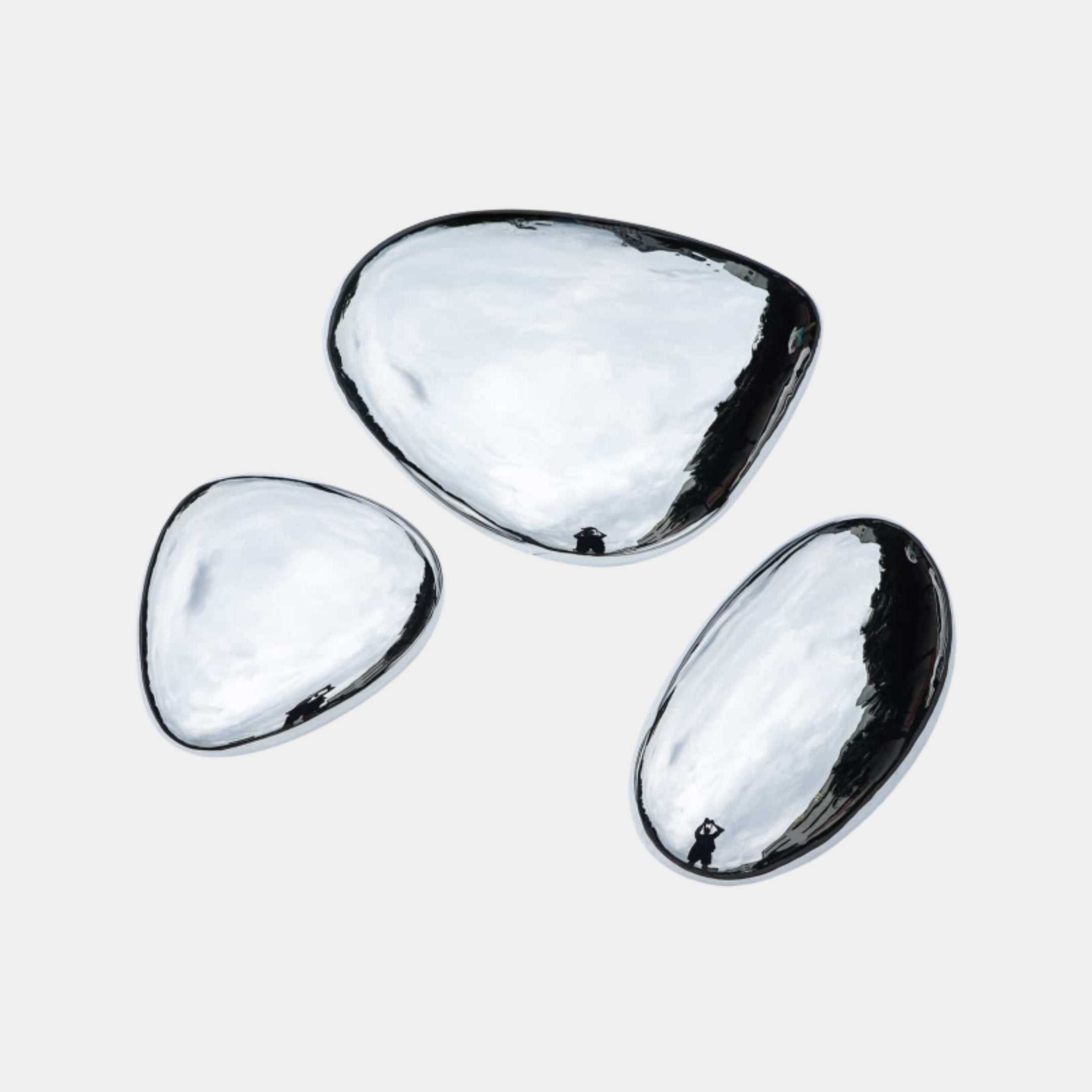 Silver Mirror-Polished Pebble Forms Set Stainless Steel Sculpture