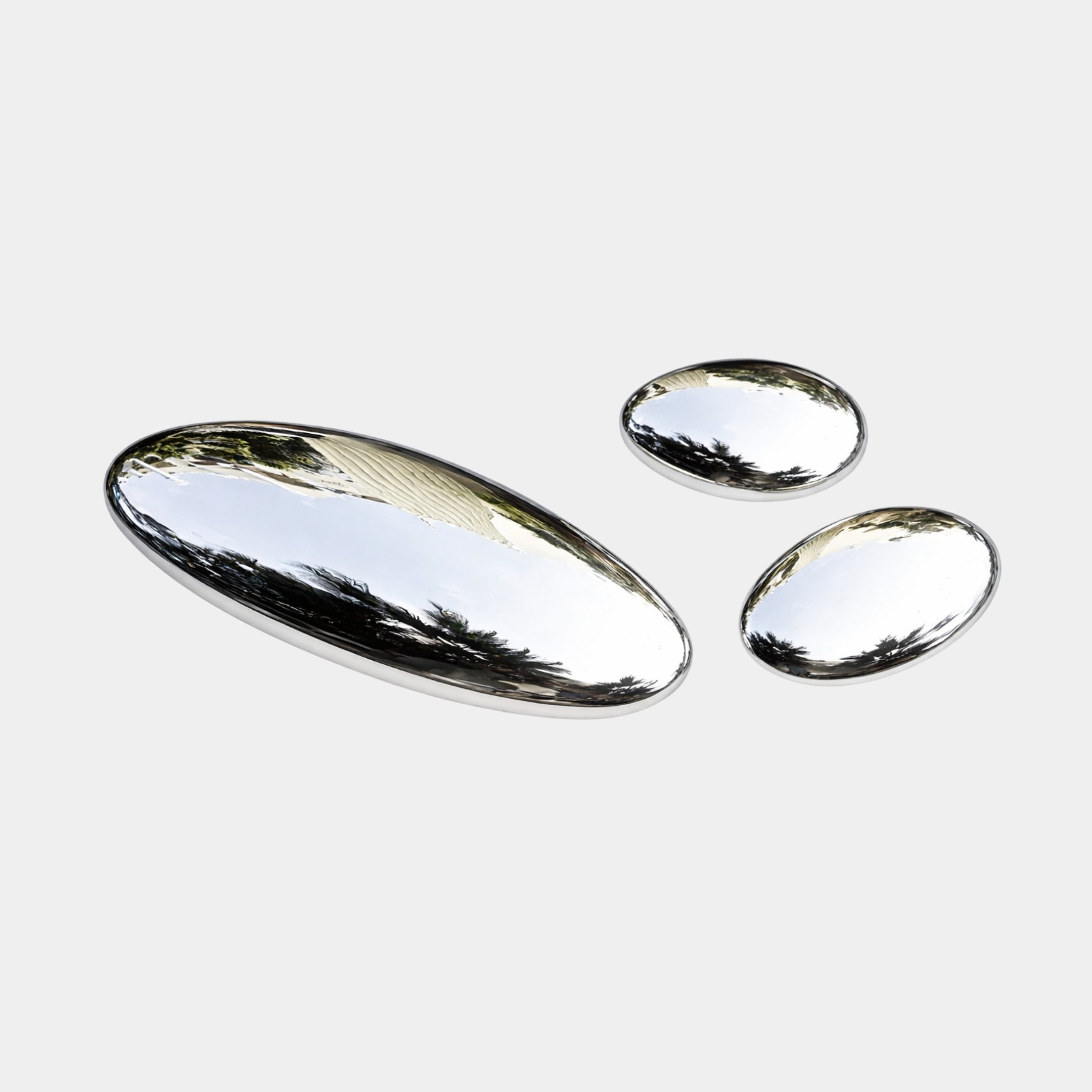 Silver Polished Pebble Trio Stainless Steel Wall Art - 115cm