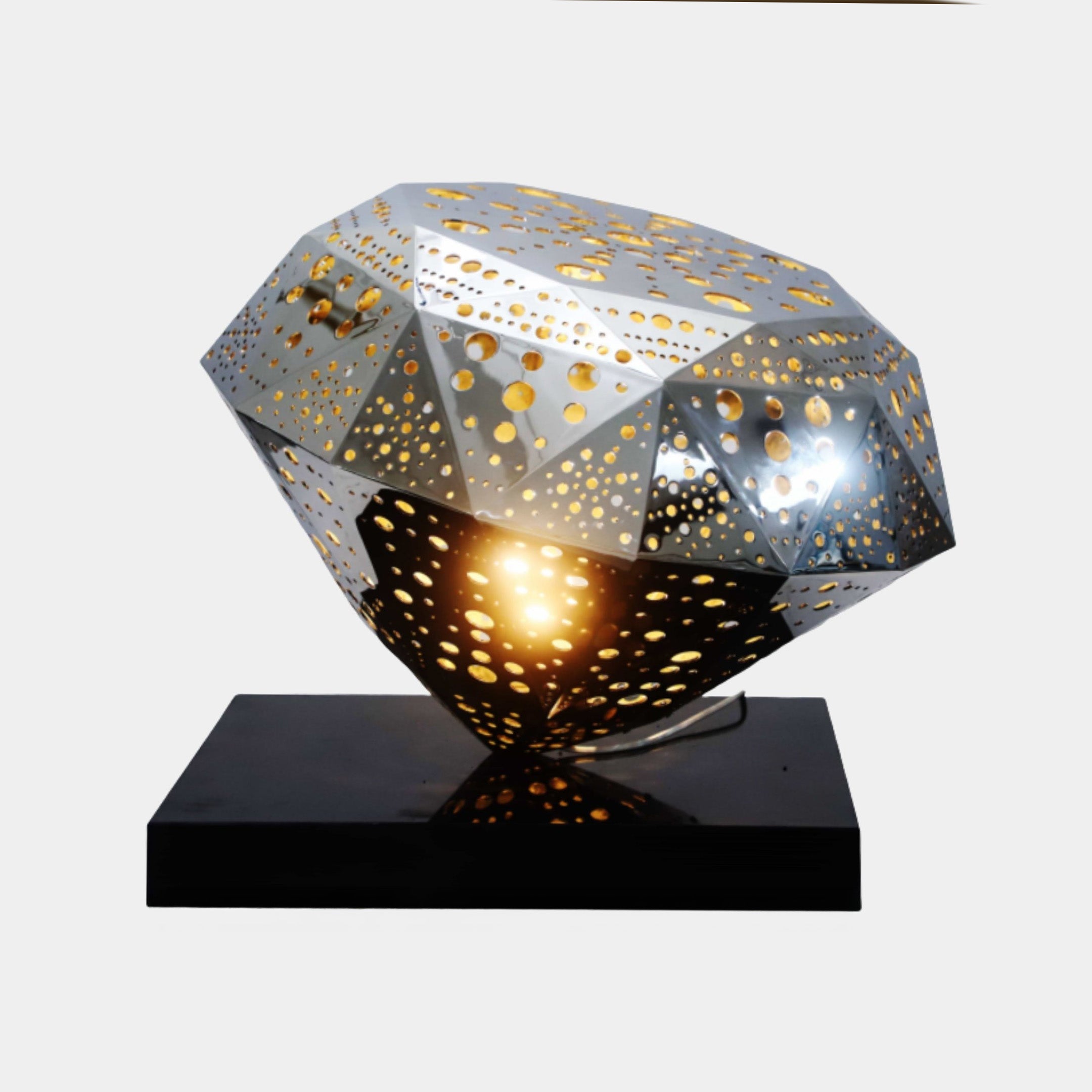 Silver Faceted Polyhedron Stainless Steel Sculpture - 78cm