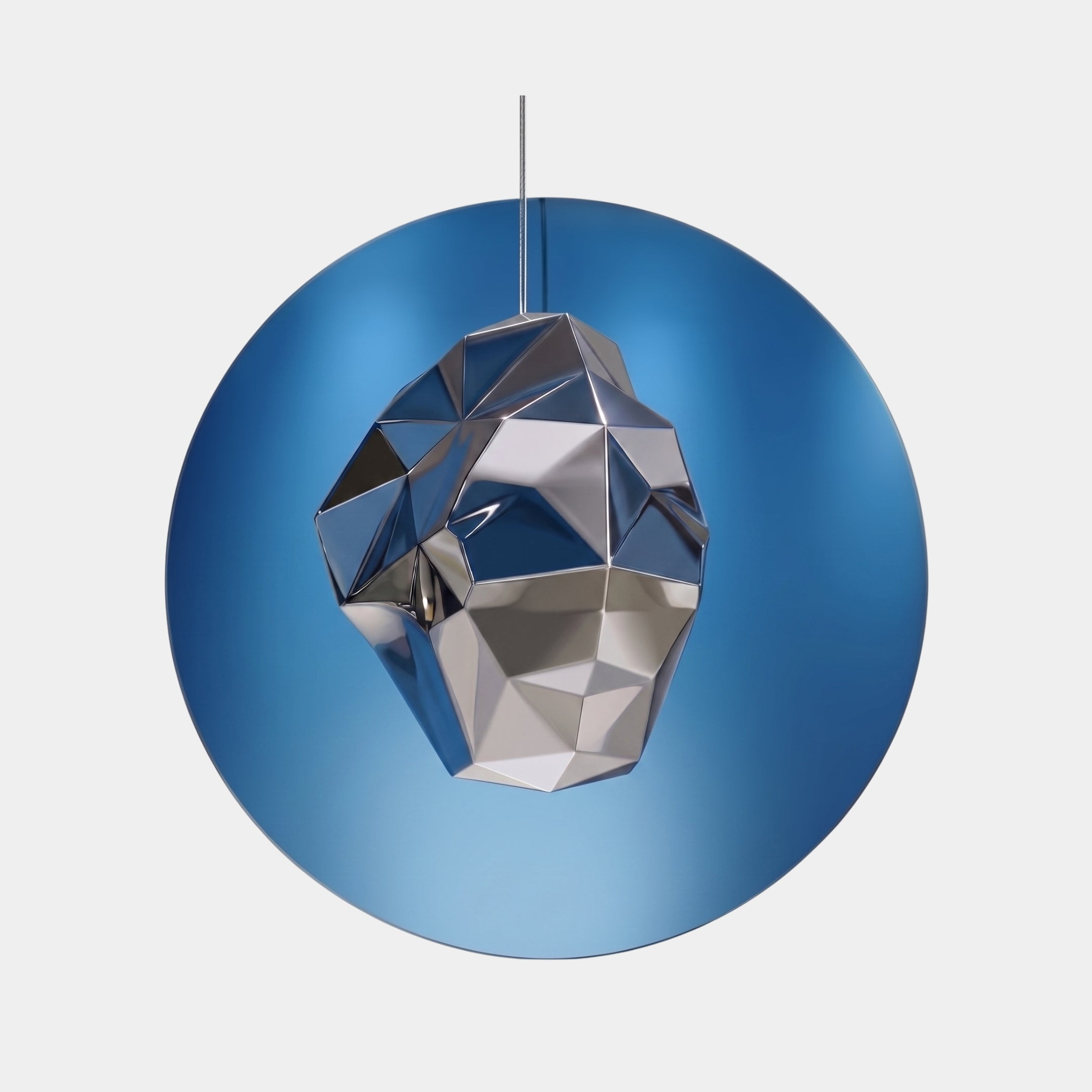 Blue Crystal Diamond on Disc Stainless Steel Sculpture - 140cm