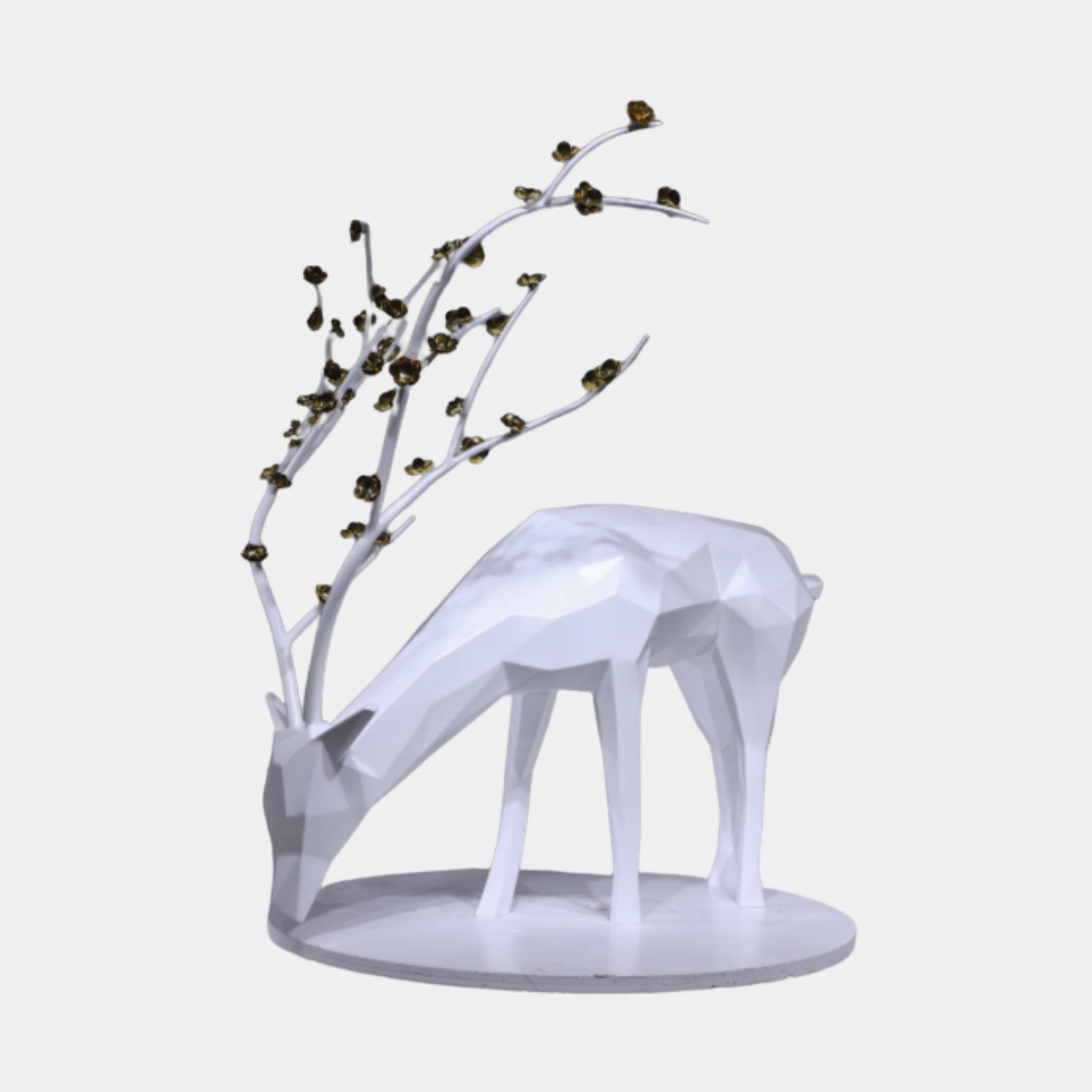 White and Gold Abstract Deer with Metal Branches Sculpture - 121cm