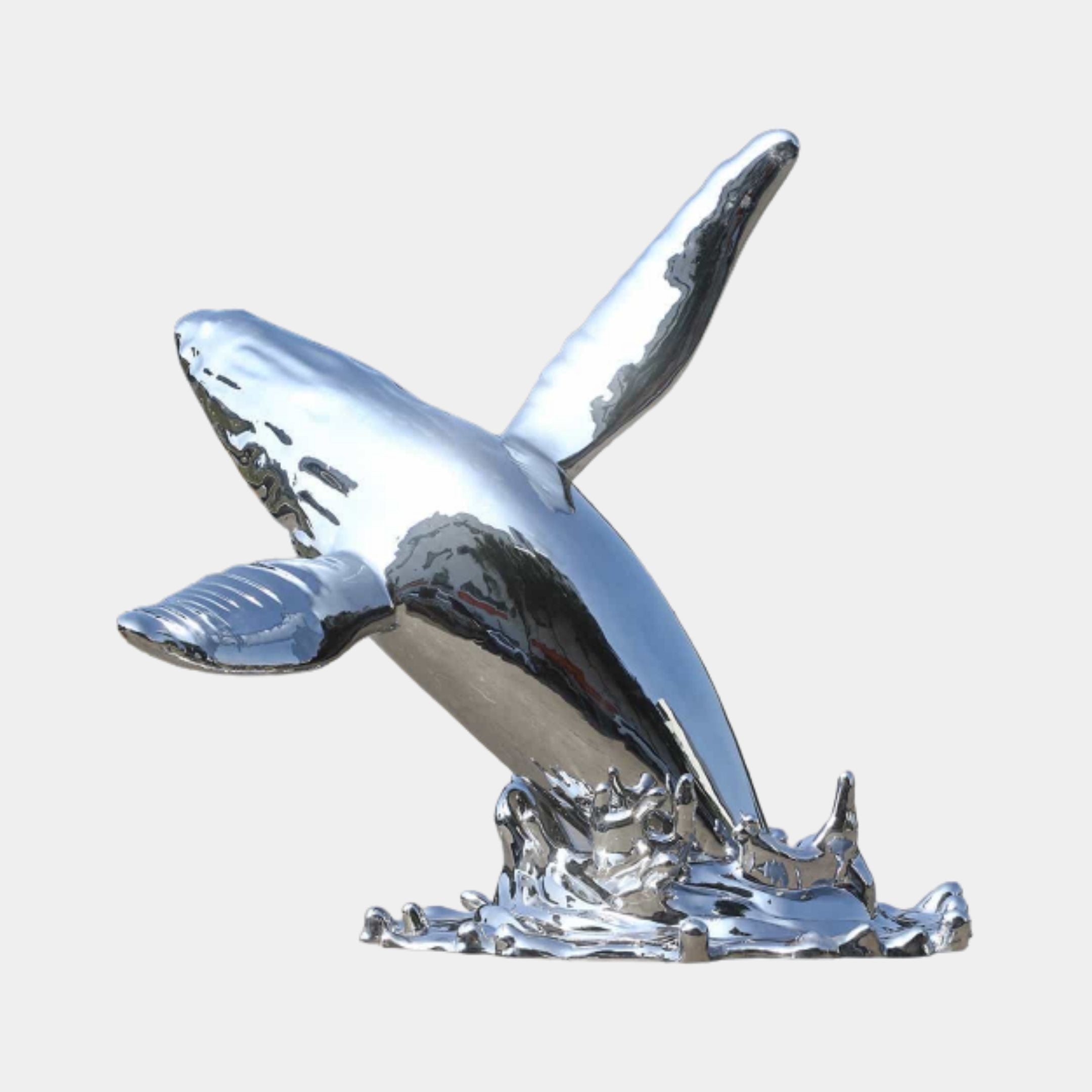 Silver Mirror-Polished Abstract Whale Stainless Steel Sculpture - 205cm