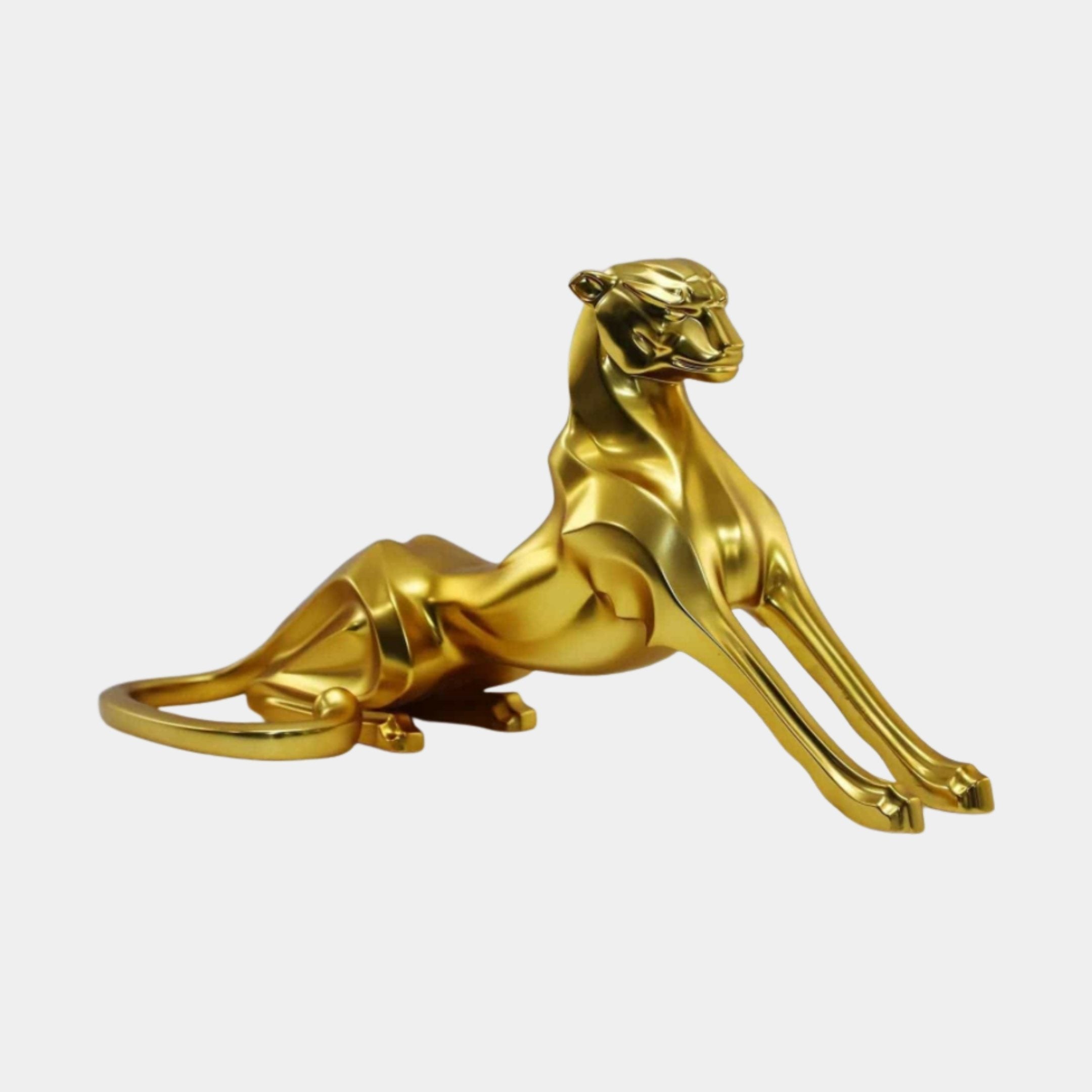 Gold Polished Crouching Panther Stainless Steel Sculpture - 55cm