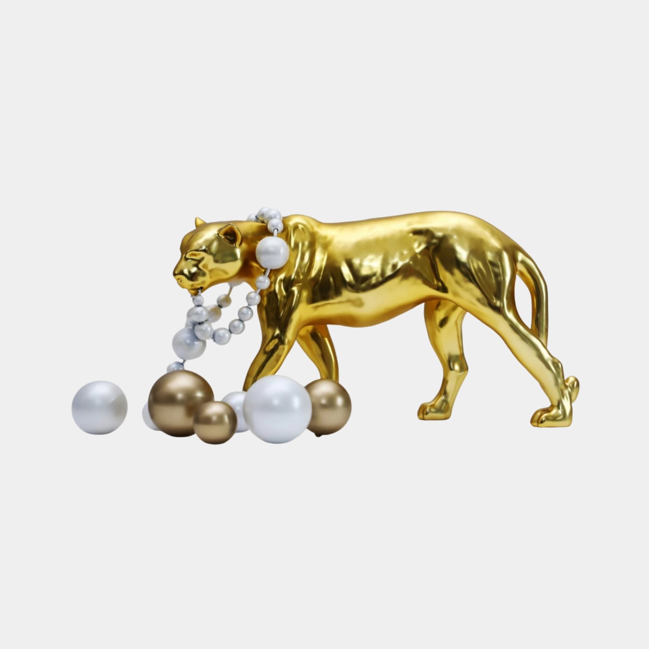 Gold Polished Prowling Panther Stainless Steel Sculpture - 55cm