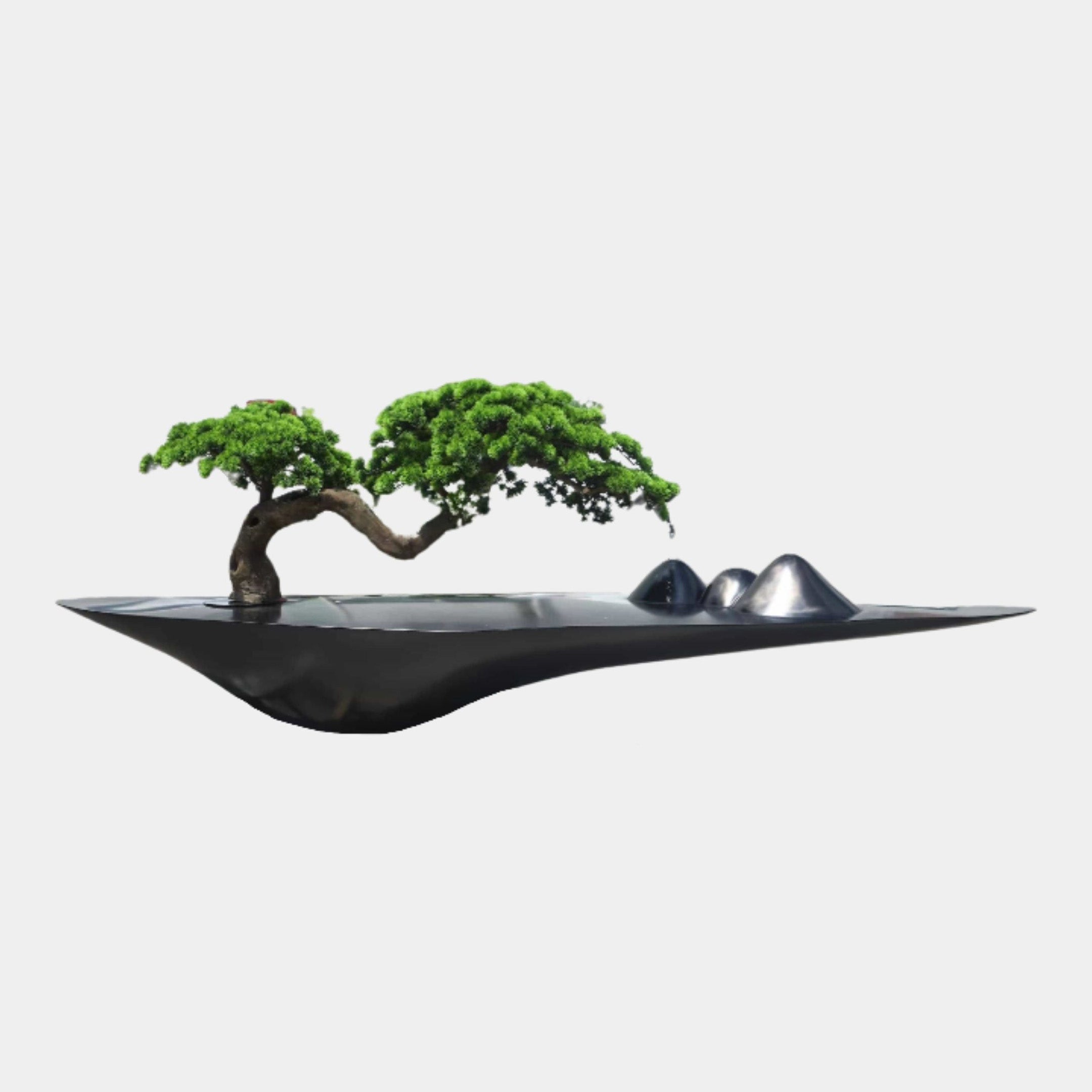 Black Landscape Tray & Tree Steel Sculpture - 300cm