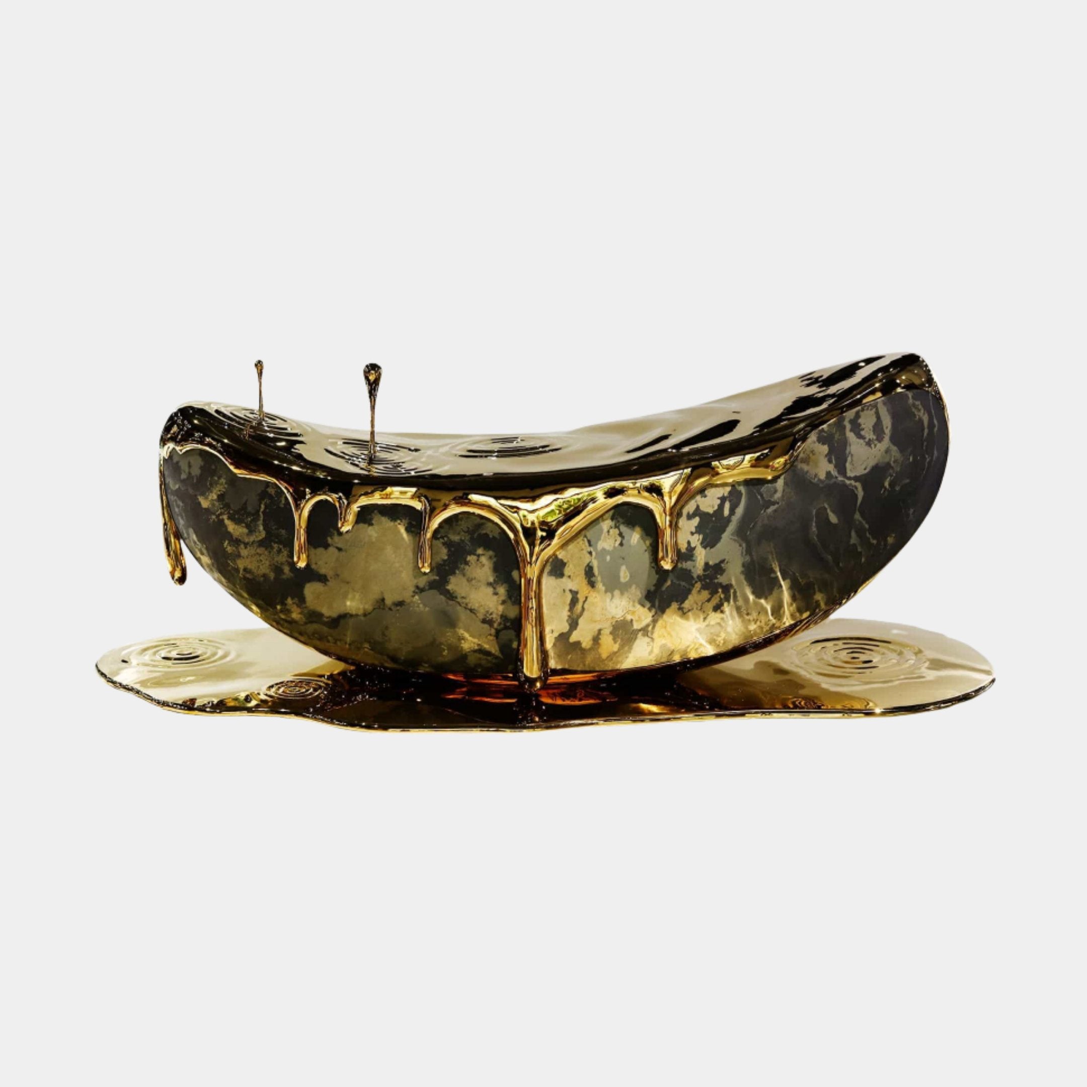 Gold Ornate Boat Bowl Stainless Steel Sculpture - 225cm