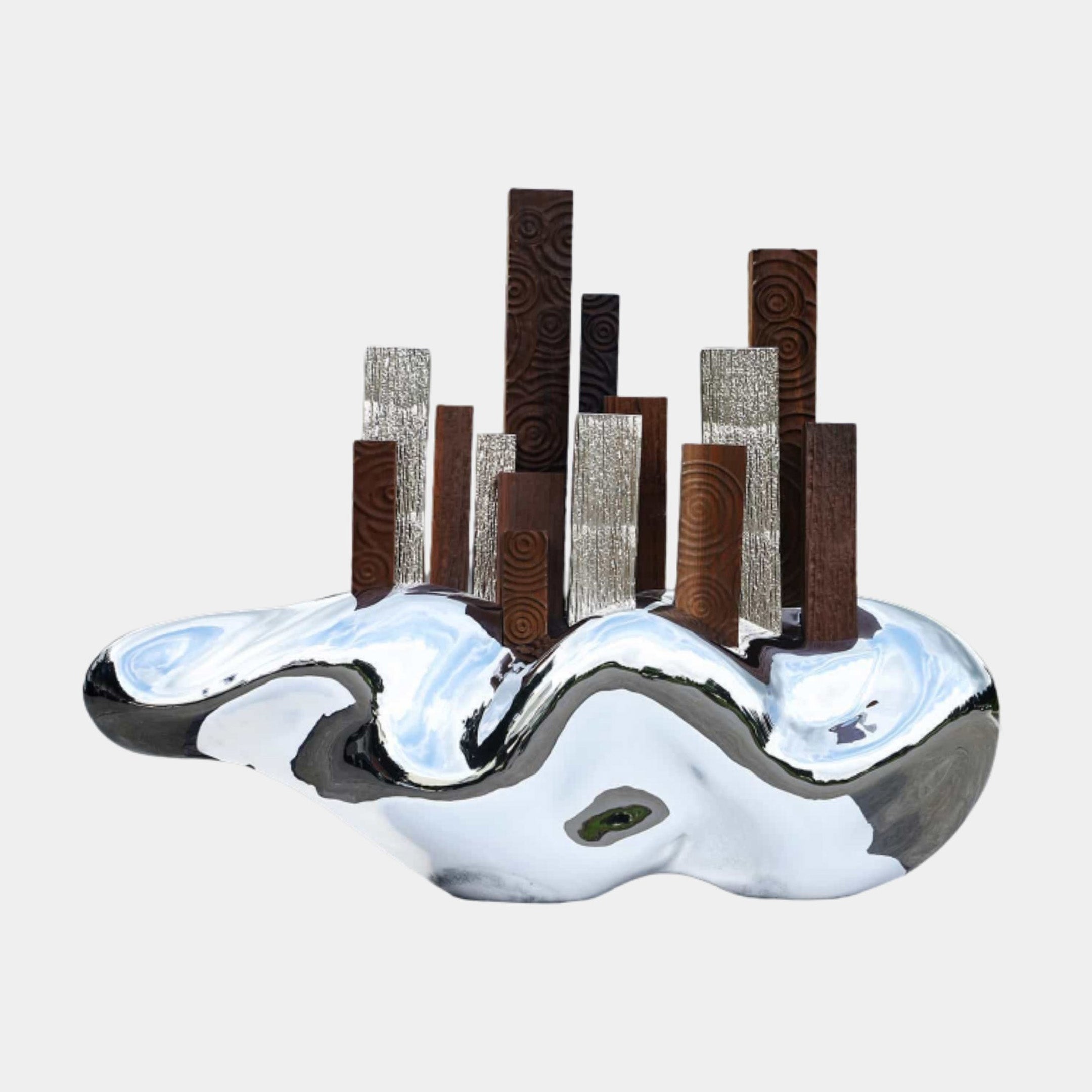 Multi-Colour and Copper and Rust Cityscape Blocks Stainless Steel Sculpture - 115cm