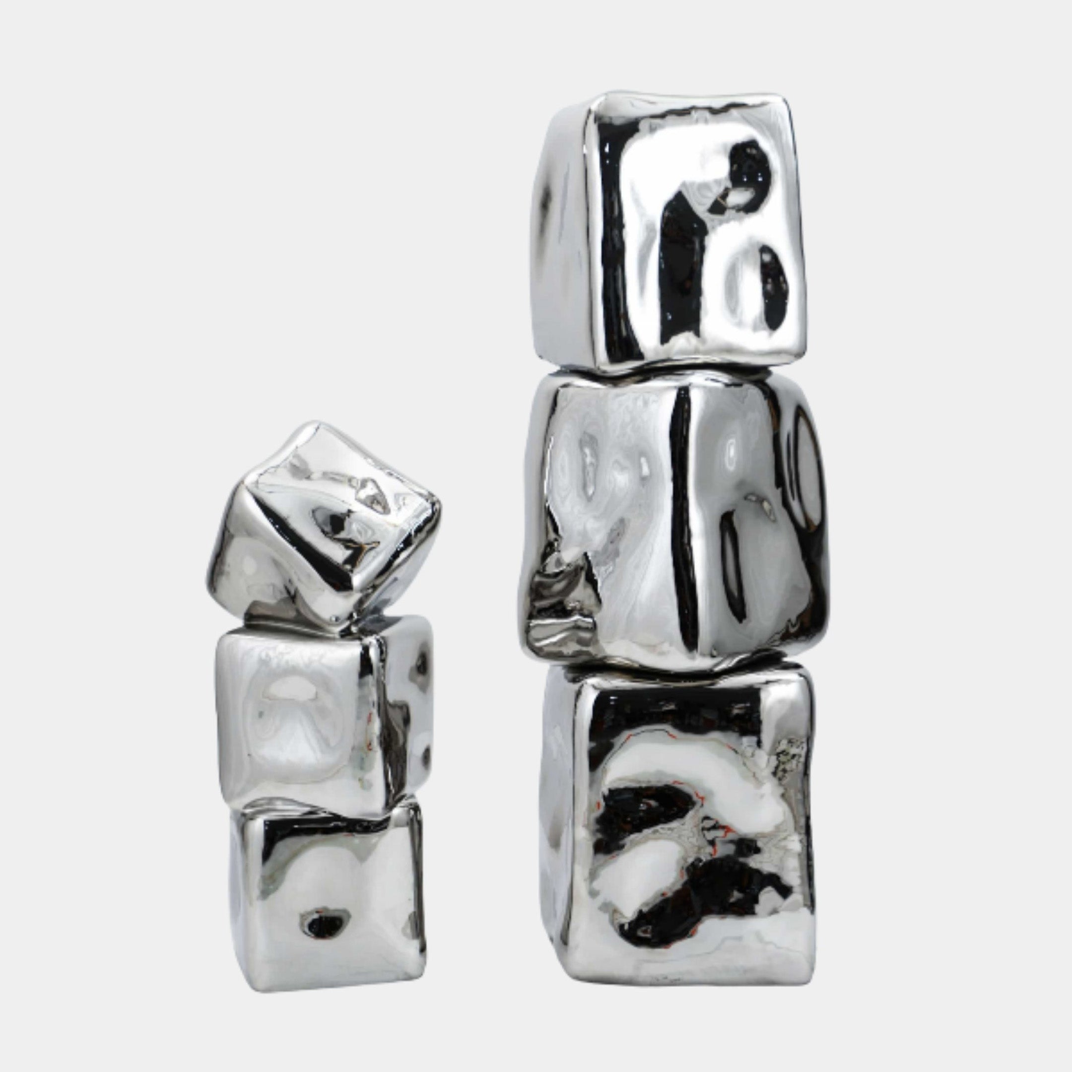 Silver Mirror-Polished Stacked Set Stainless Steel Sculpture - 160cm