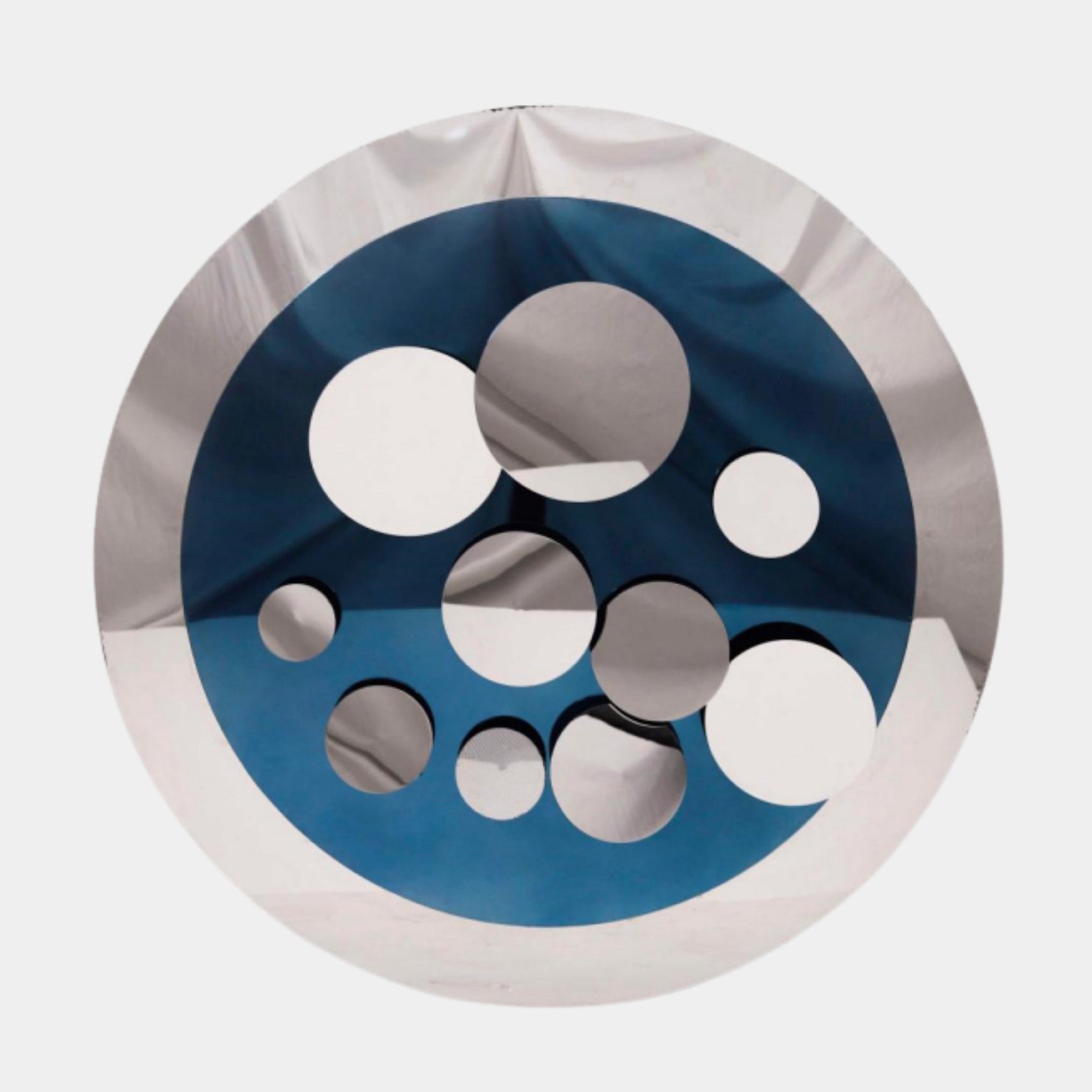 Blue and White Perforated Circle Panel Stainless Steel Sculpture - 120cm