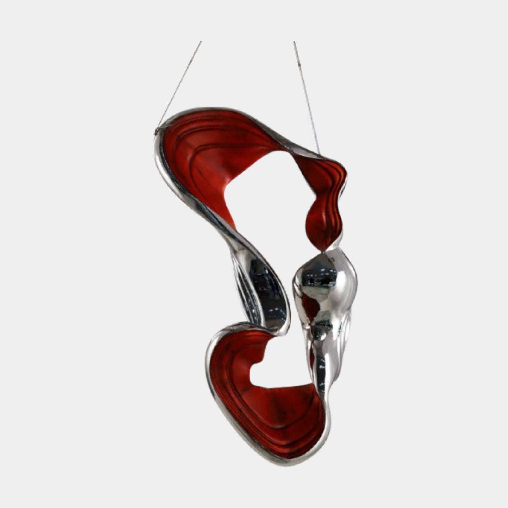 Red and Silver Abstract Floating Form Stainless Steel Sculpture - 130cm