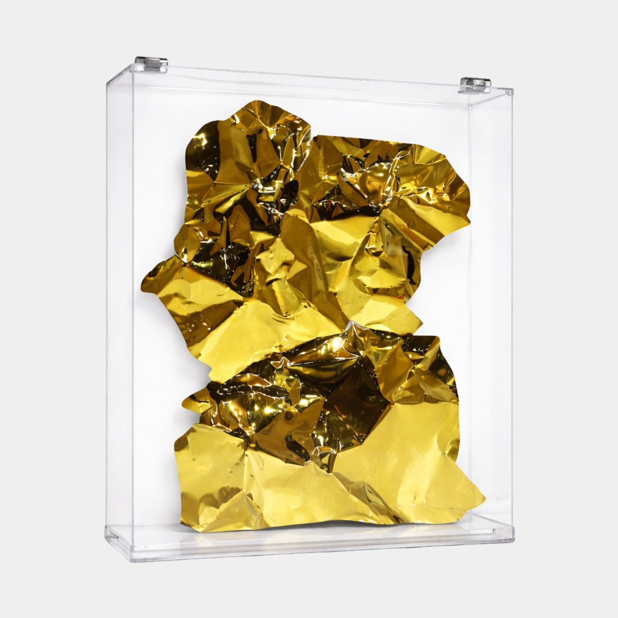 Gold Crumpled Sheet in Acrylic Case Stainless Steel Sculpture - 108cm