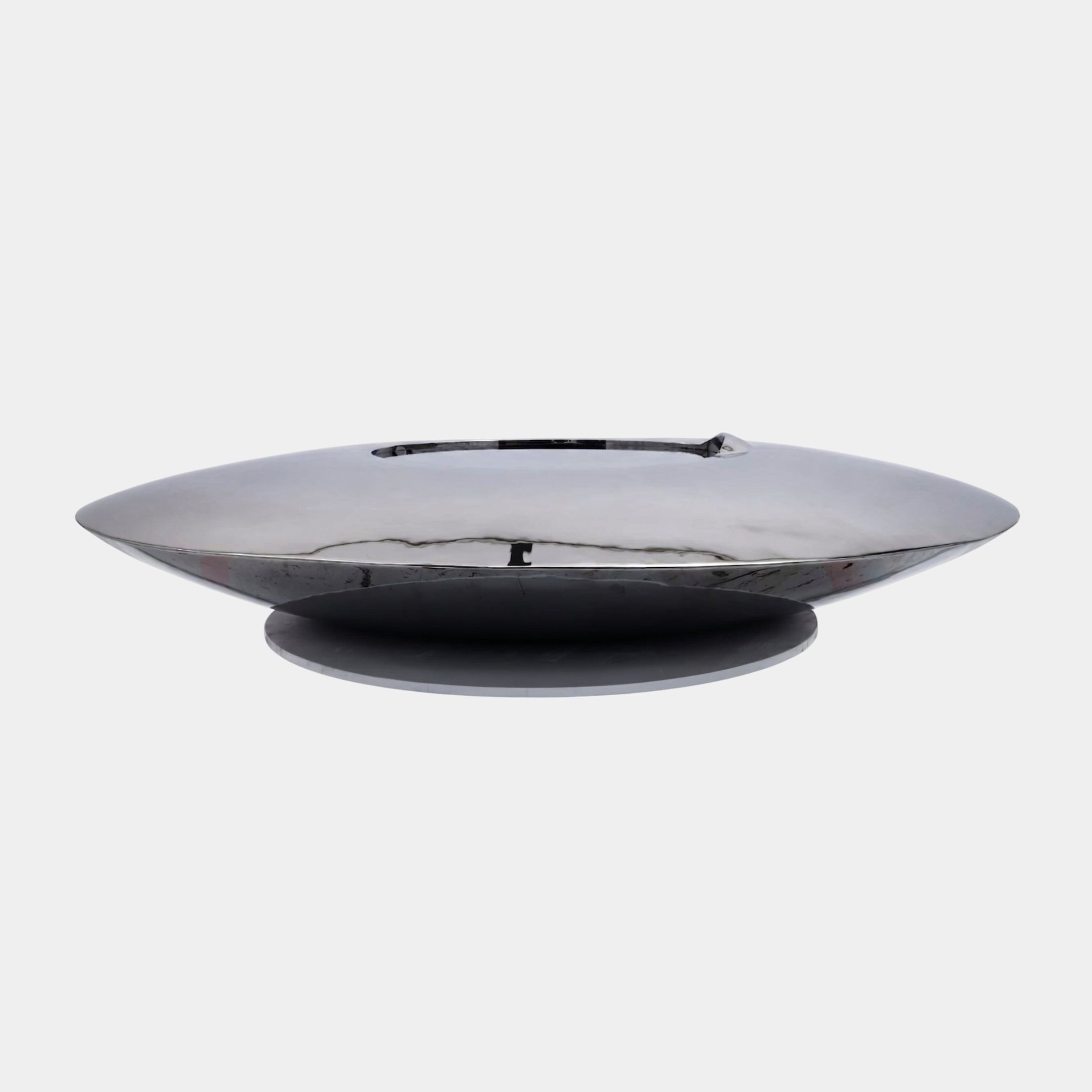 Silver Mirror-Polished Flying Saucer Form Stainless Steel Sculpture - 155cm