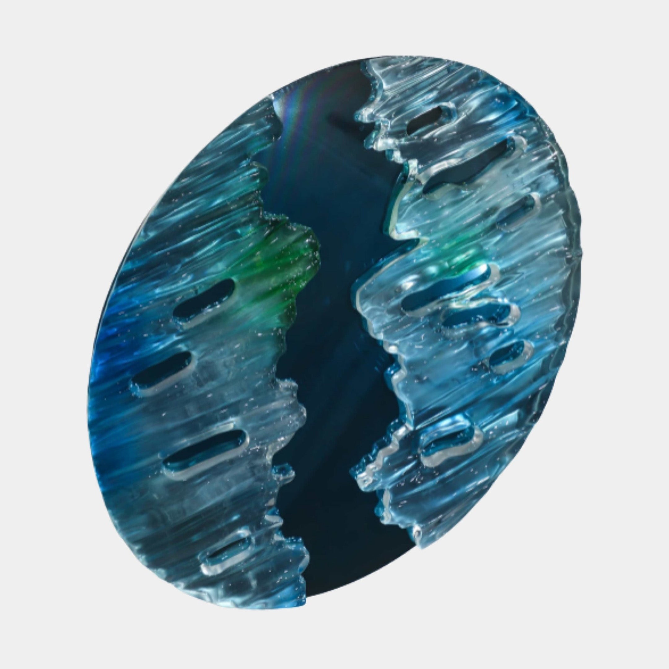 Blue Glass Crescent Wave Disc Sculpture - 57cm