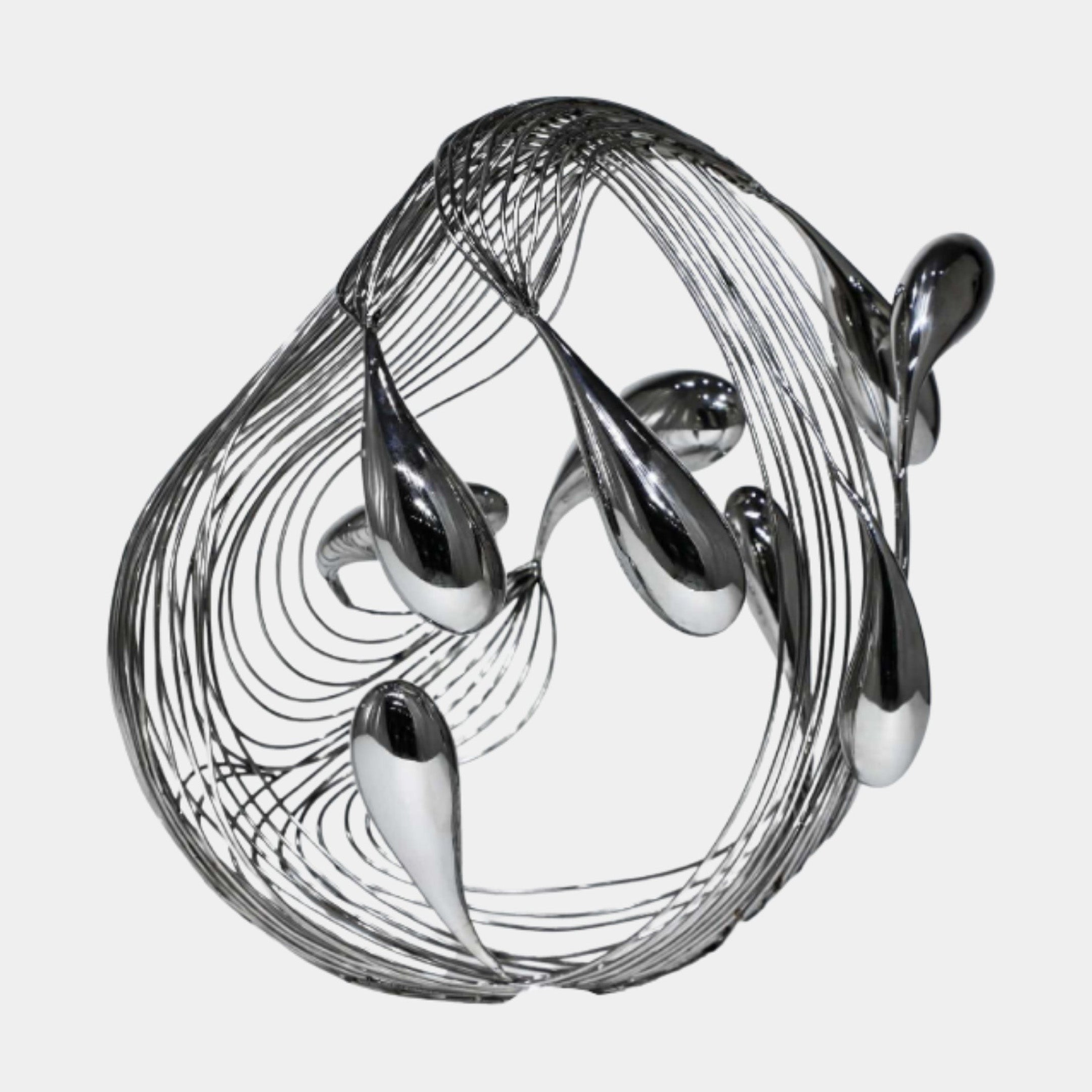 Silver Wire Spiral with Teardrops Sculpture - 45cm