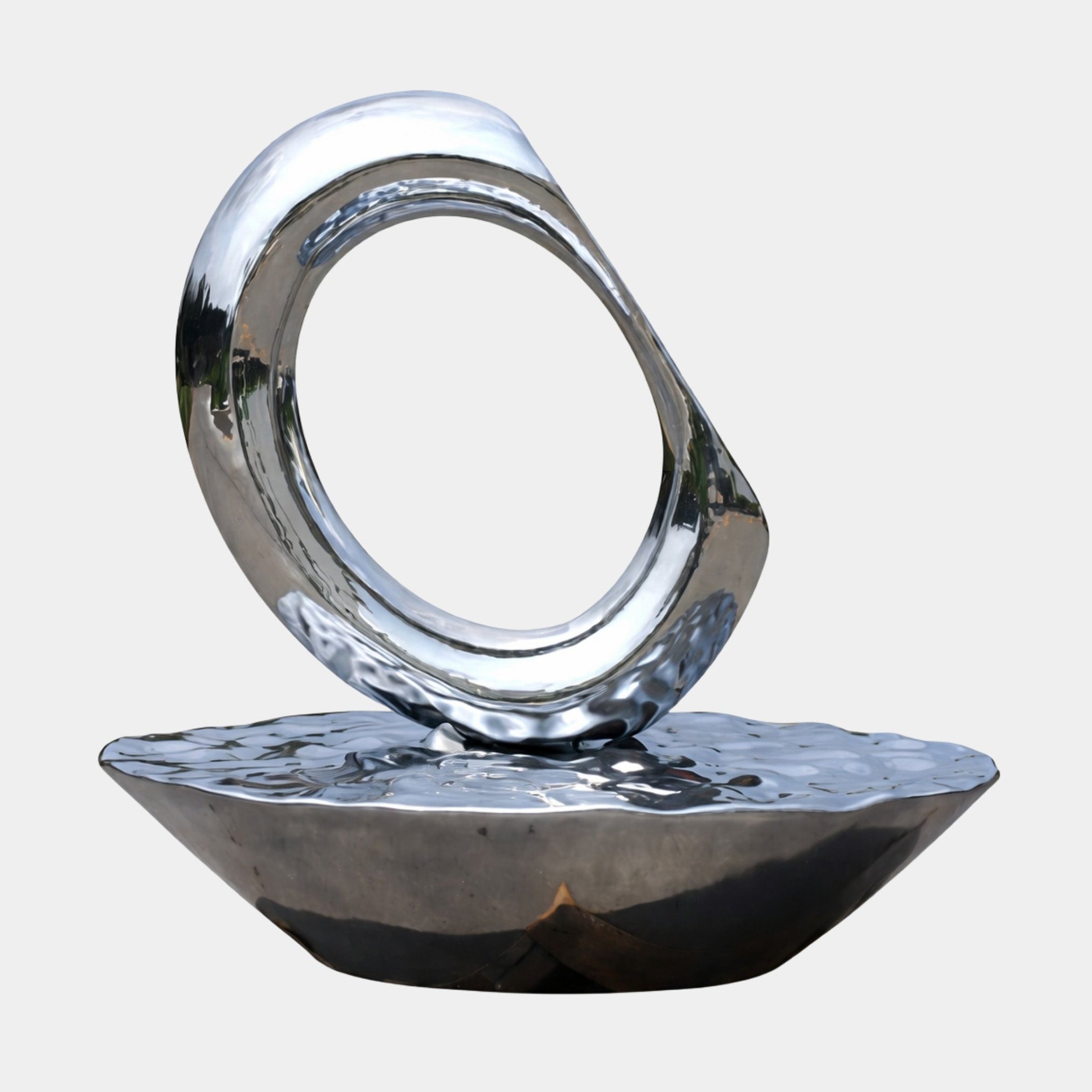 Silver Polished Circular Ring Portal Stainless Steel Sculpture - 140cm