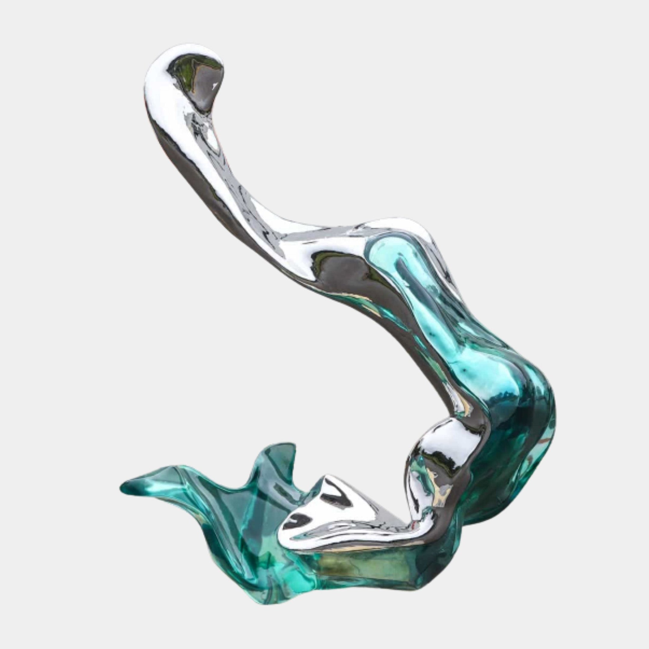 Silver and Green Abstract Stainless Steel Sculpture - 212cm