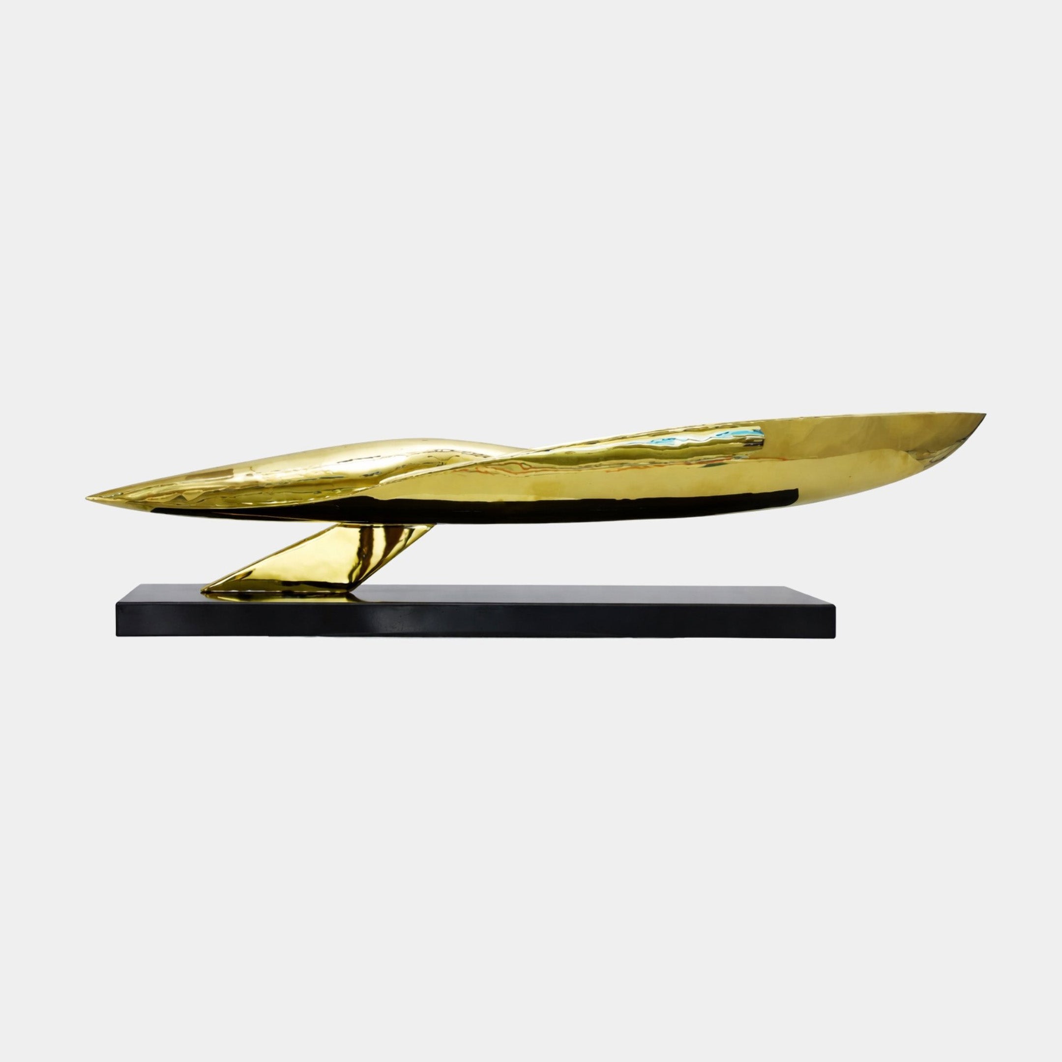 Gold Abstract Elongated Feather Metal Sculpture - 109cm
