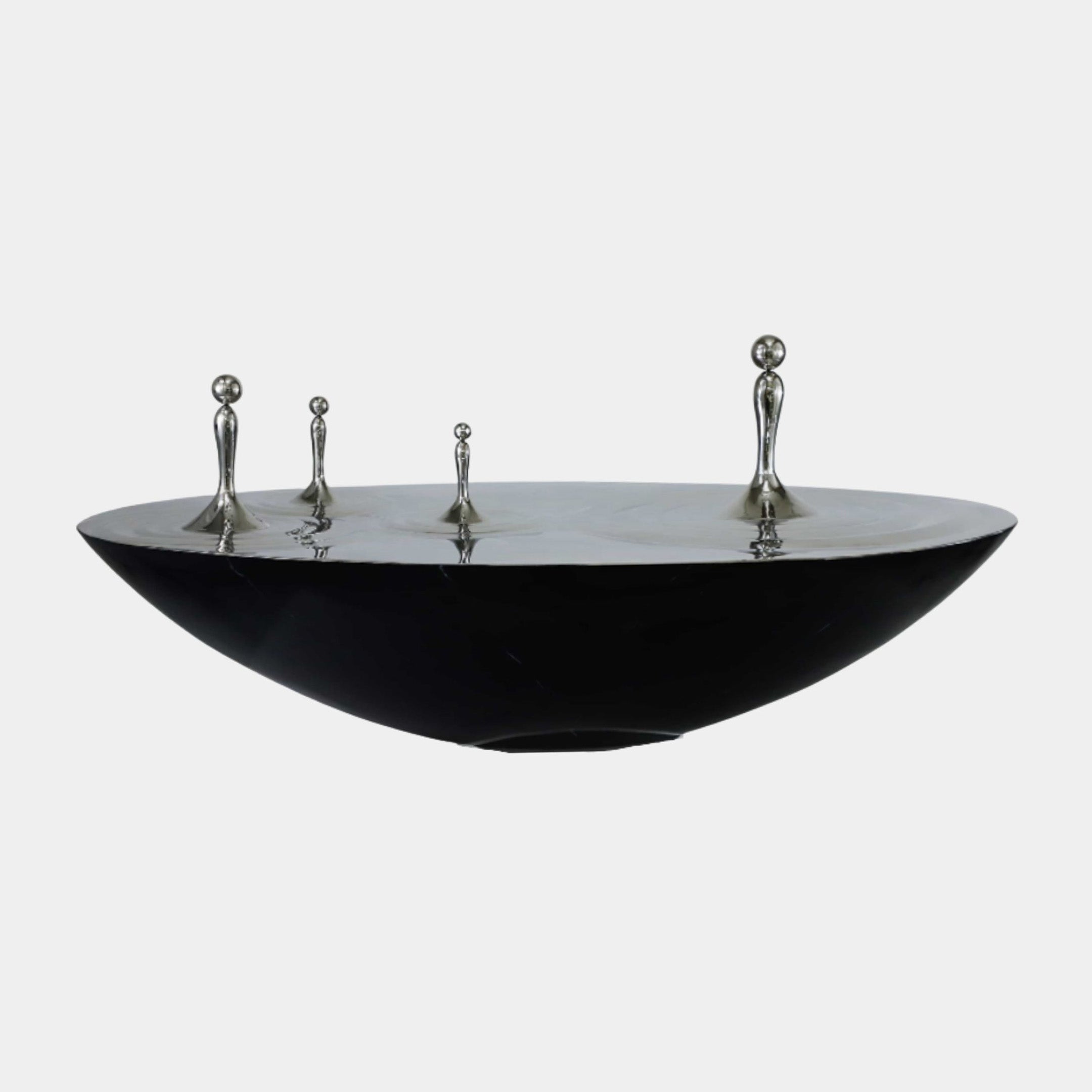 Black Shallow Bowl with Miniature Figures Stainless Steel Sculpture - 159cm