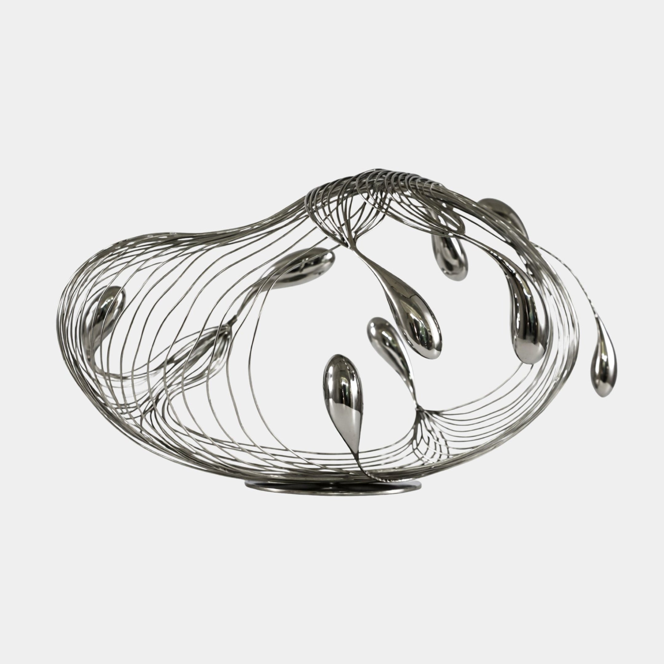 Silver Wire Bowl with Teardrops Sculpture - 60cm