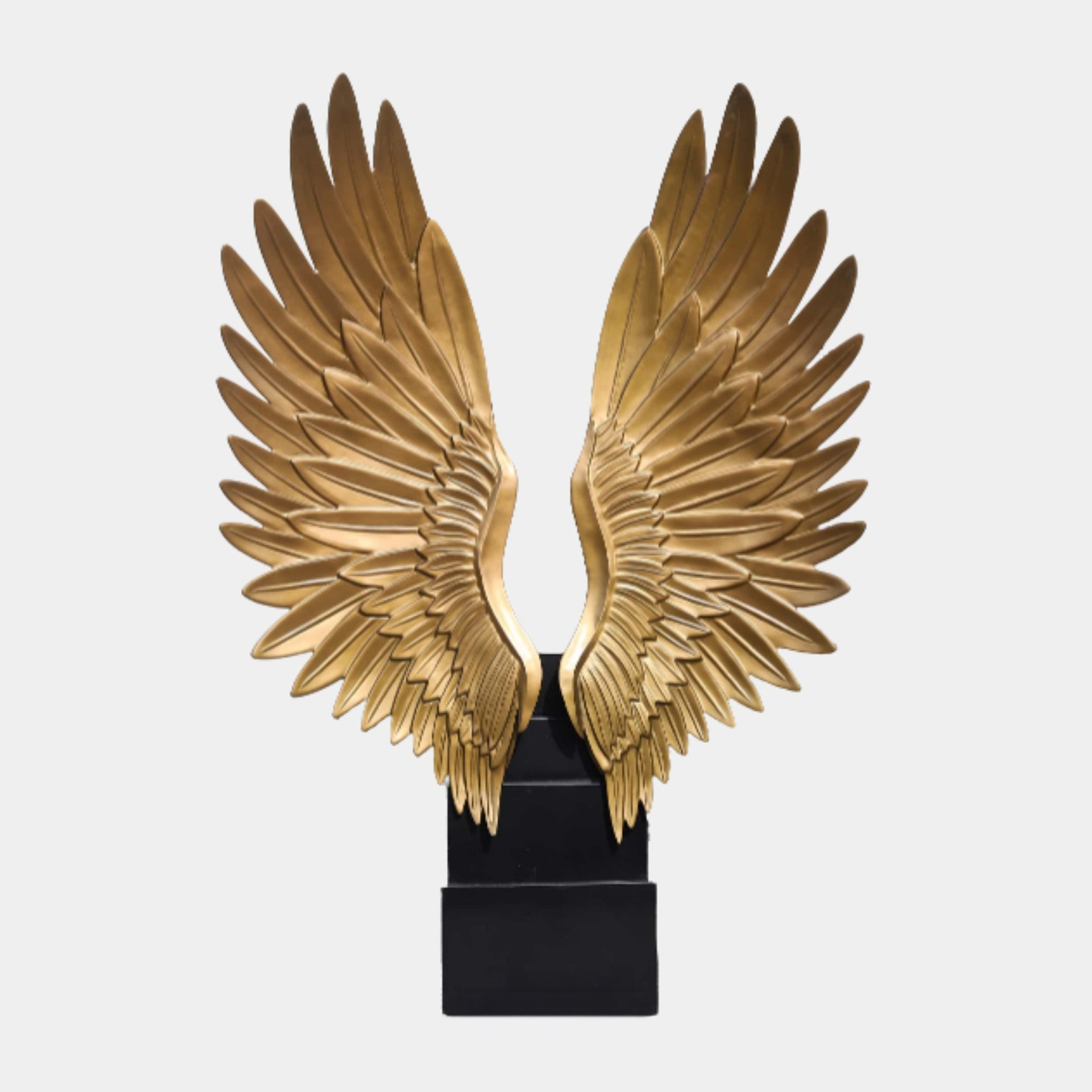 Gold Spread Eagle Wings on Black Base Stainless Steel Sculpture - 235cm