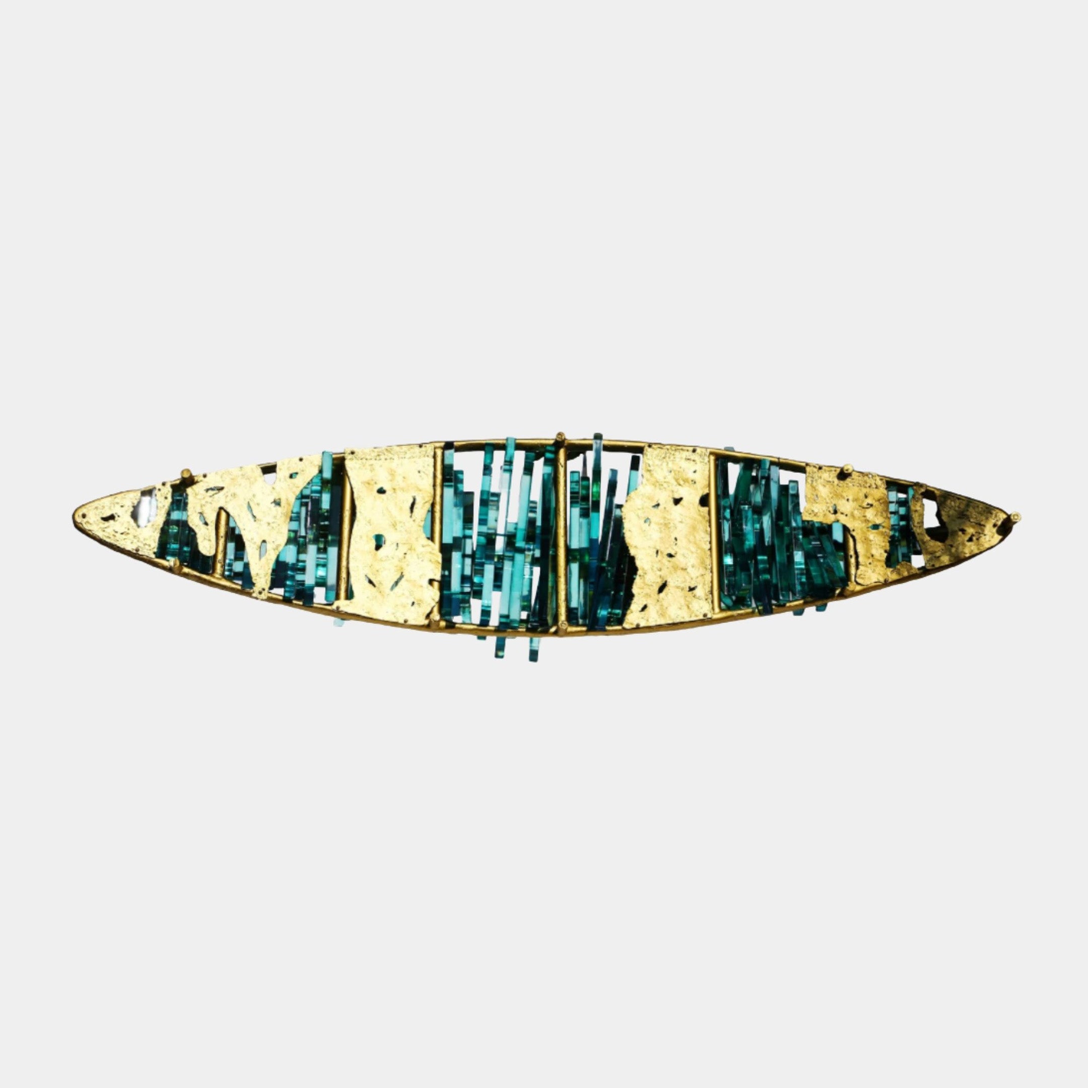 Gold Mirror-Polished Leaf Boat Acrylic Sculpture - 180cm