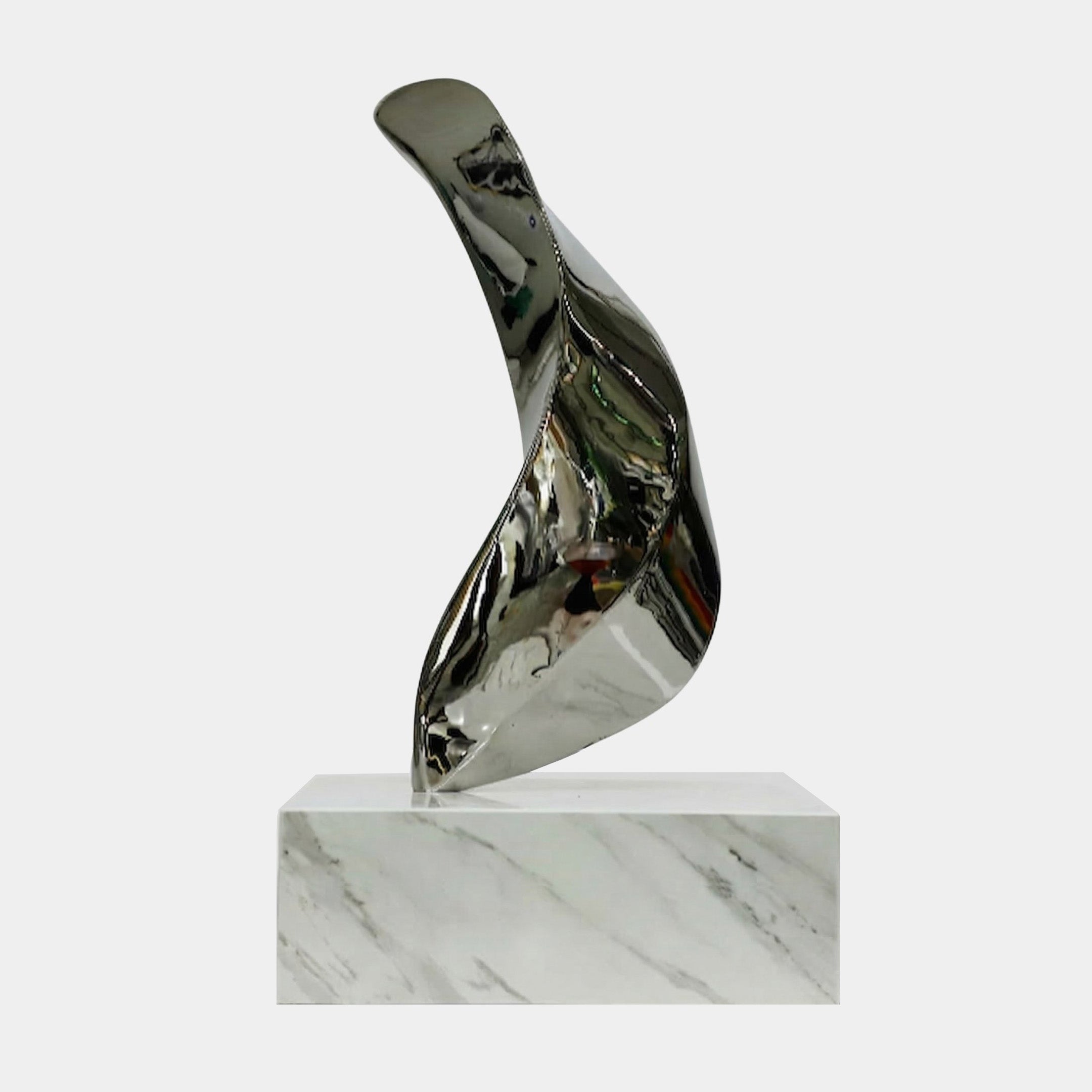 Silver Mirror-Polished Abstract Bird Stainless Steel Sculpture - 83cm