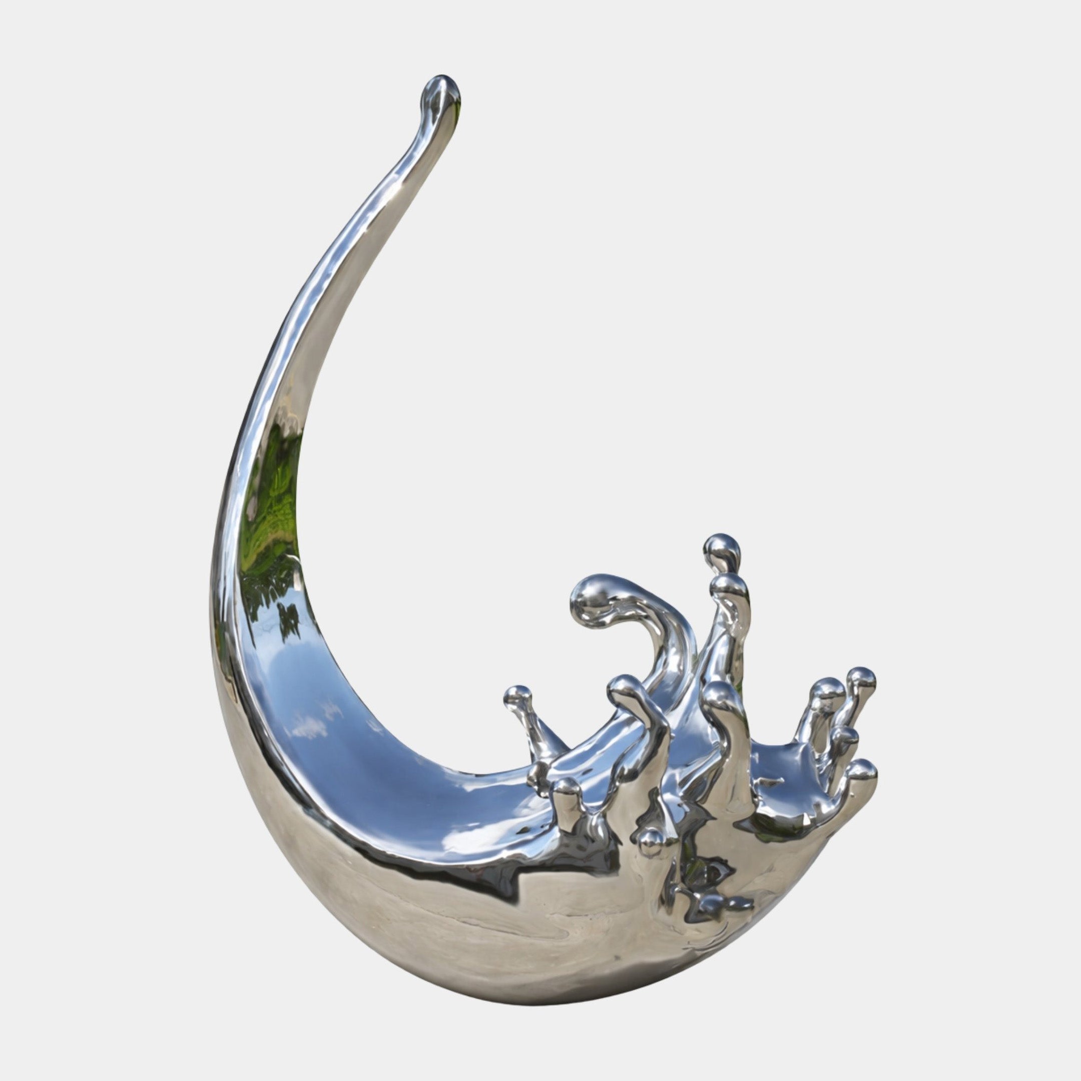 Silver Crescent Moon on Wine Glass Base Sculpture - 120cm