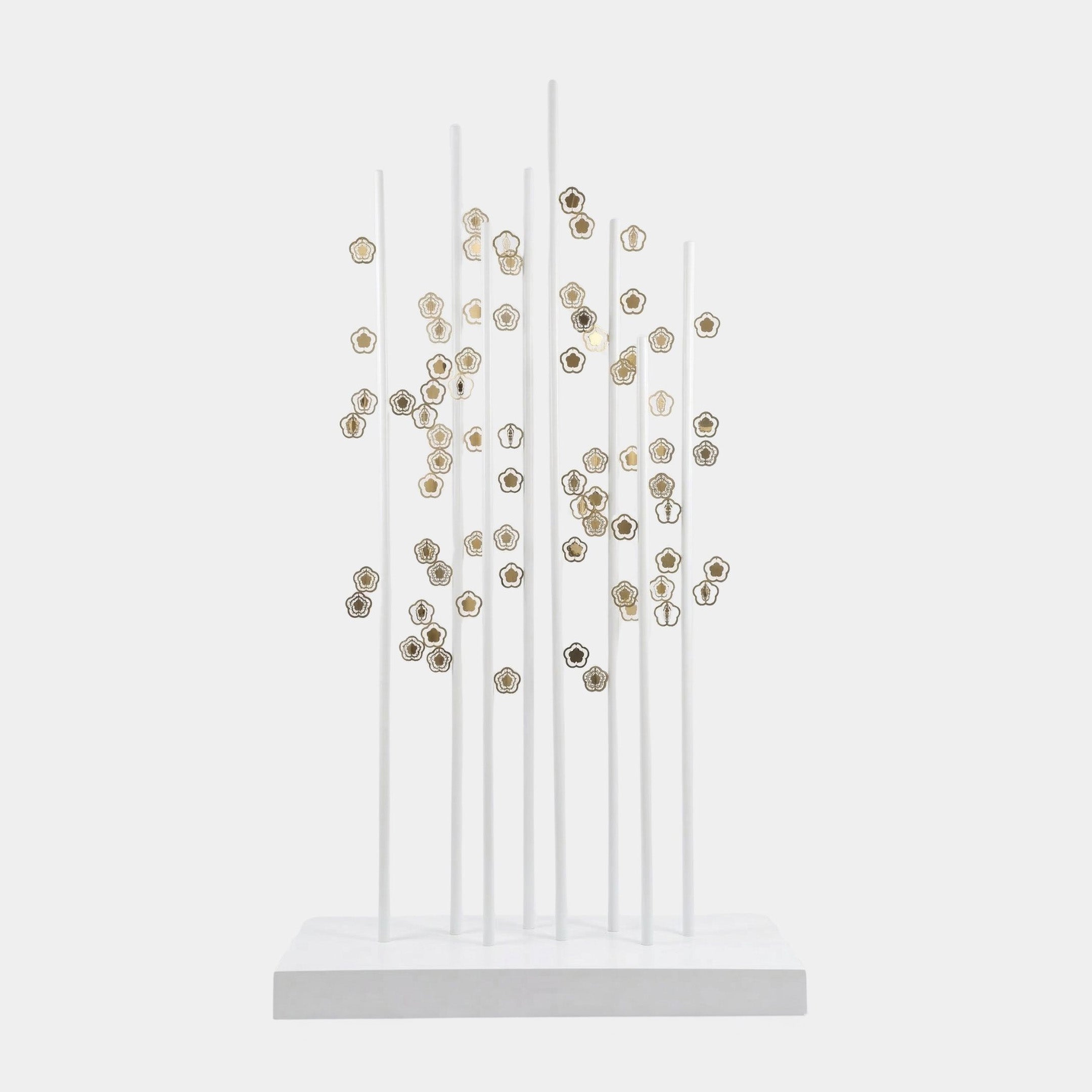 White and Gold Blossom Columns Stainless Steel Sculpture - 320cm