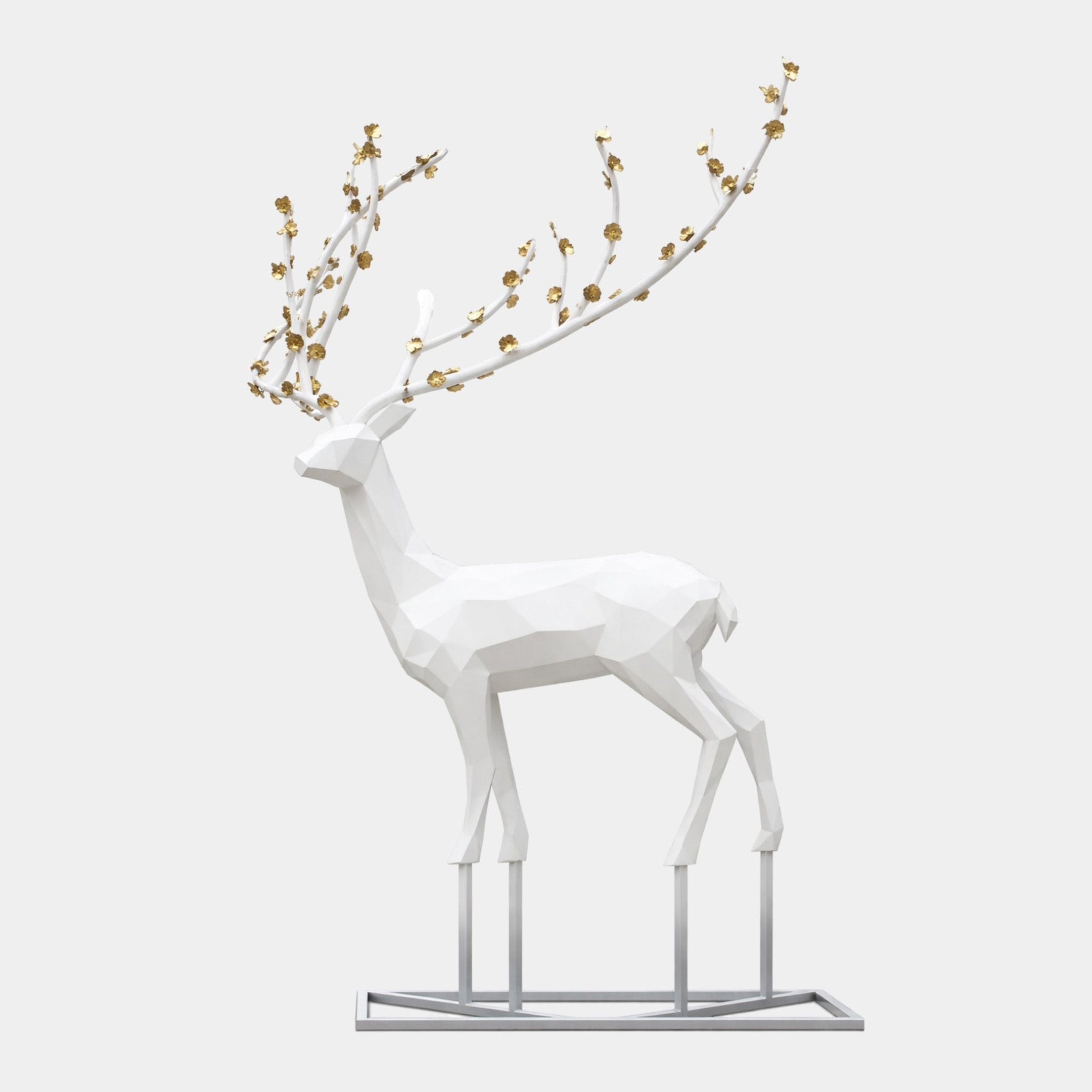 White Standing Deer Stainless Steel Sculpture - 180cm