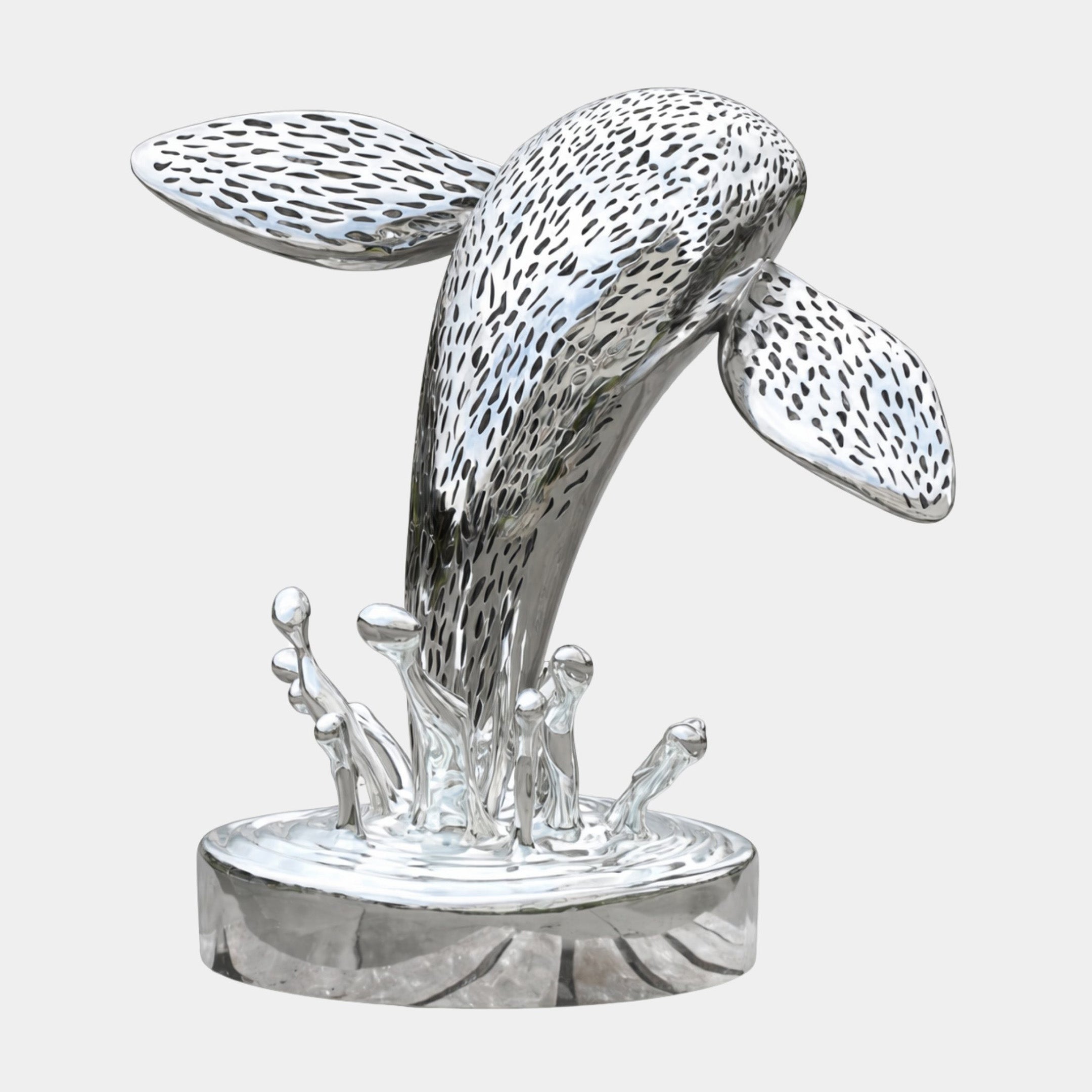 Silver Whale Stainless Steel Sculpture - 128cm
