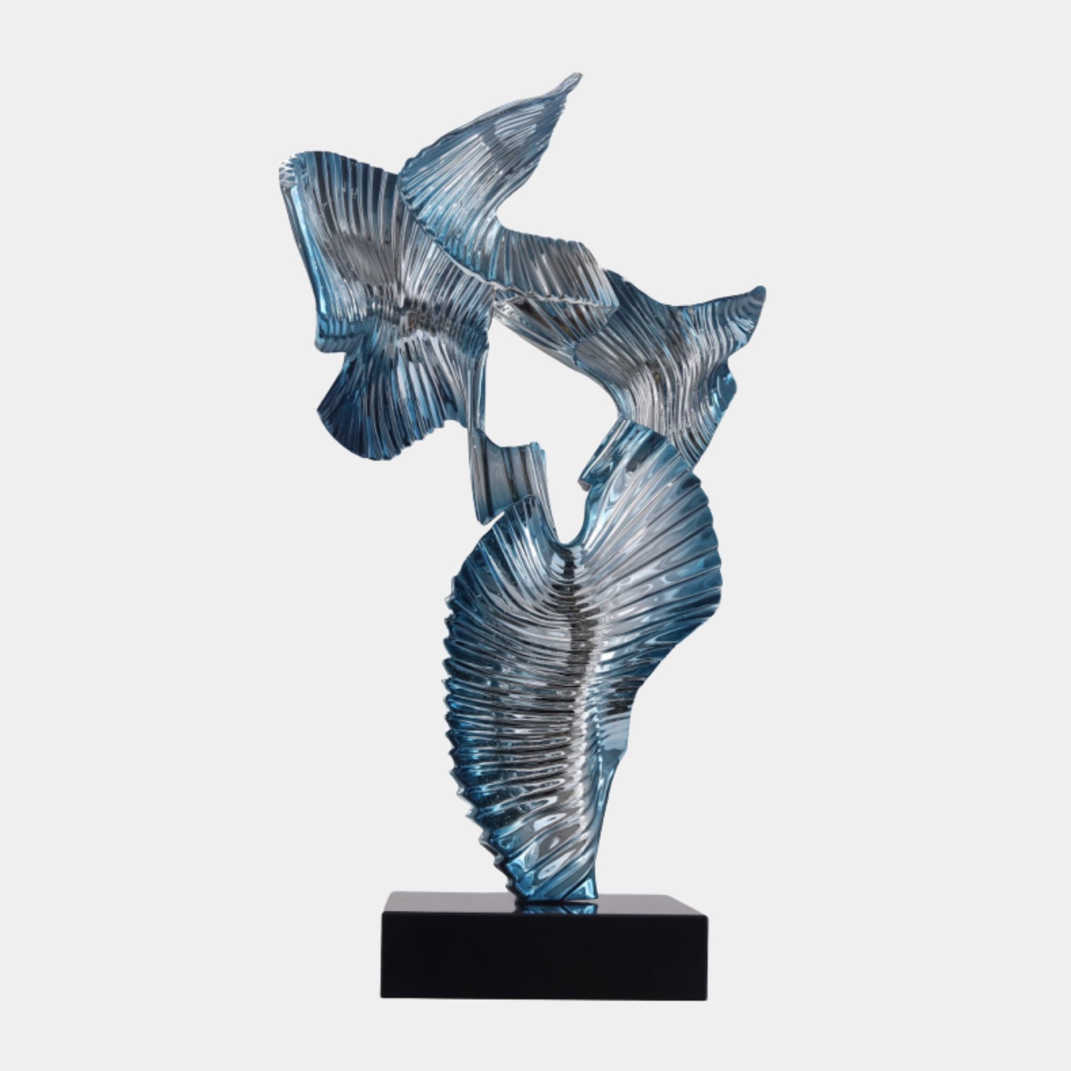 Blue Metallic Abstract Wing Forms Sculpture - 110cm
