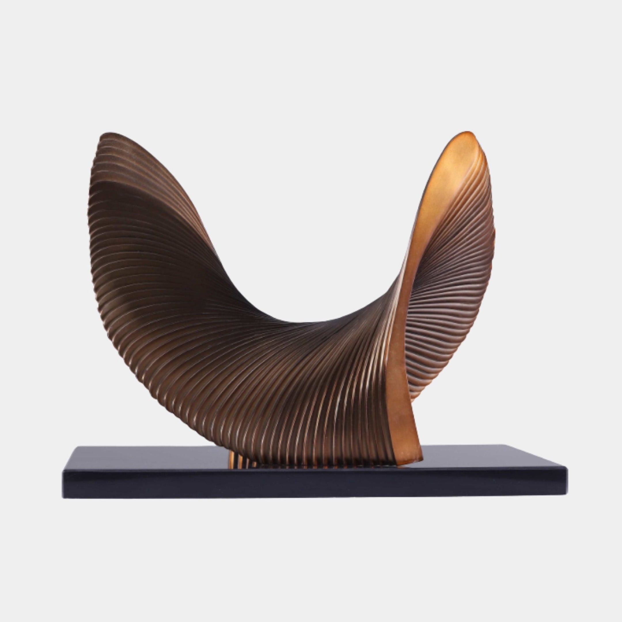 Bronze Abstract Fan Leaf on Black Base Stainless Steel Sculpture - 55cm