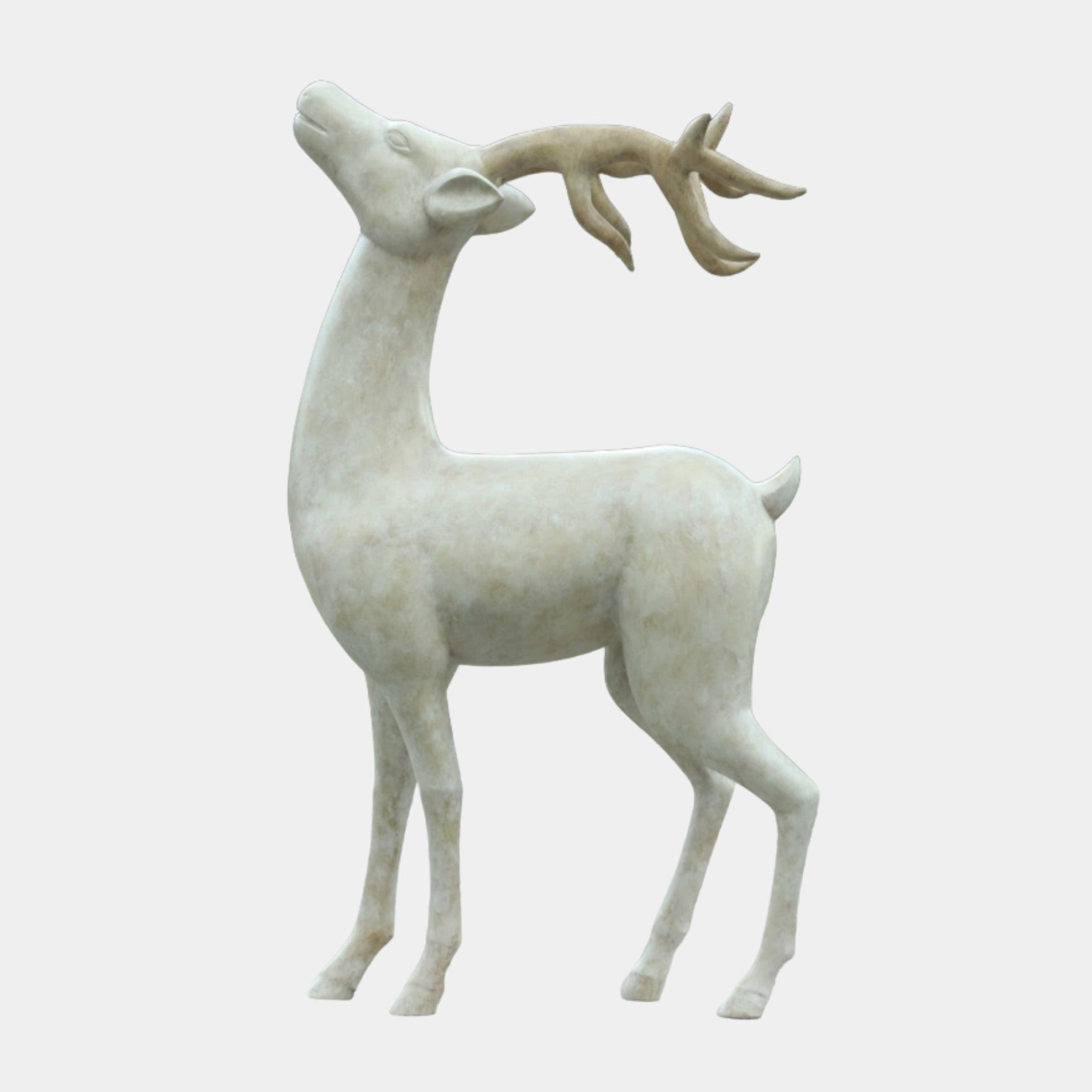 White Standing Deer with Antlers Steel Sculpture - 160cm
