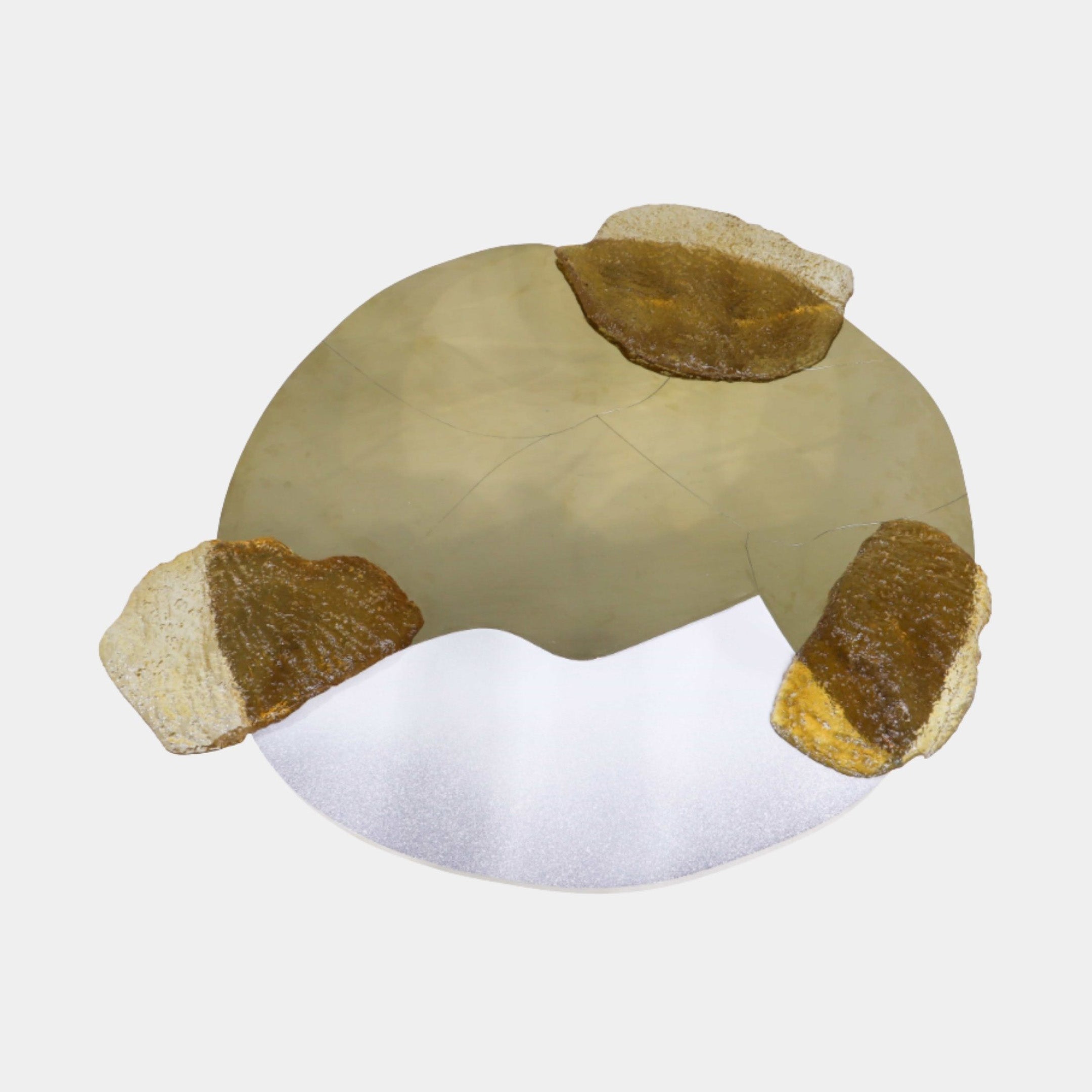 Gold and White Abstract Split Disc Stainless Steel Wall Art - 120cm