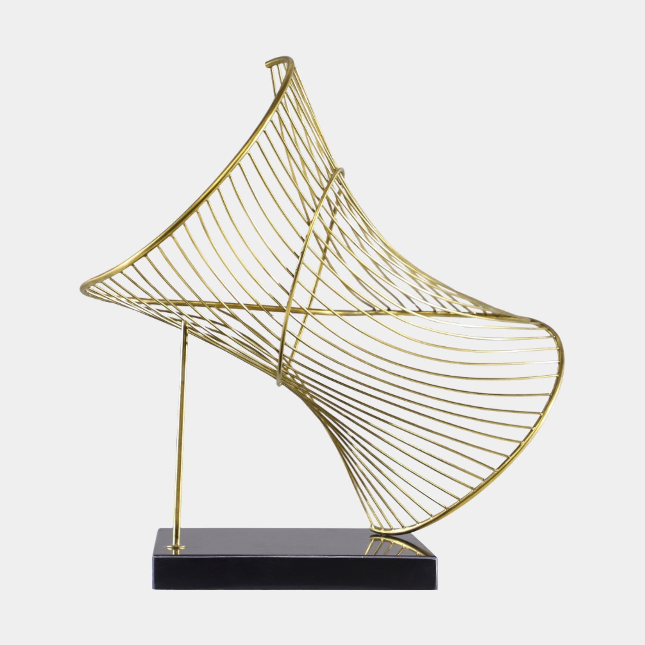 Gold Wire Geometric Sail Form on Black Base Sculpture - 57cm