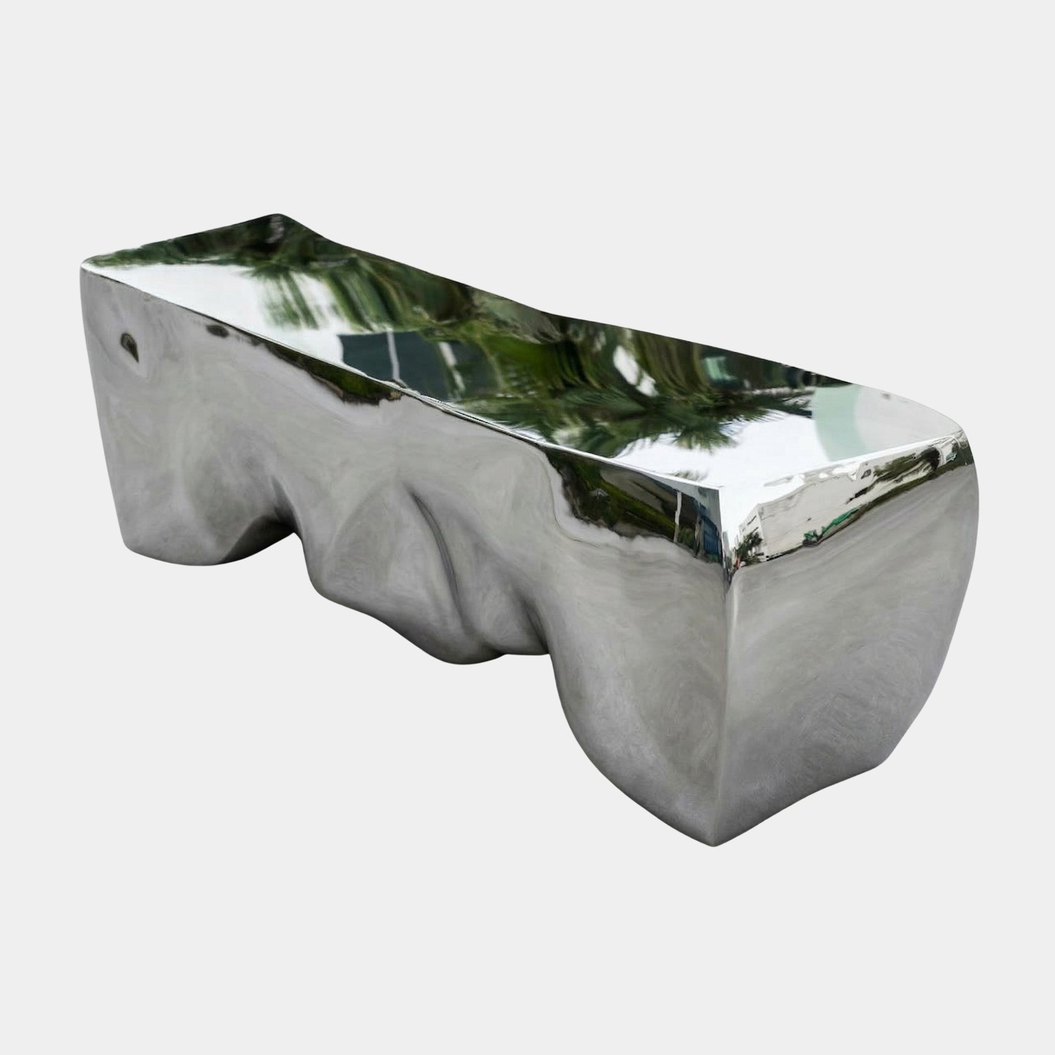 Silver Mirror-Polished Geometric Block Stainless Steel Sculpture - 150cm