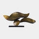 Bronze Abstract Organic Wave Sculpture Brass, 91cm, with curved brass forms on a black marble base, plain white background.