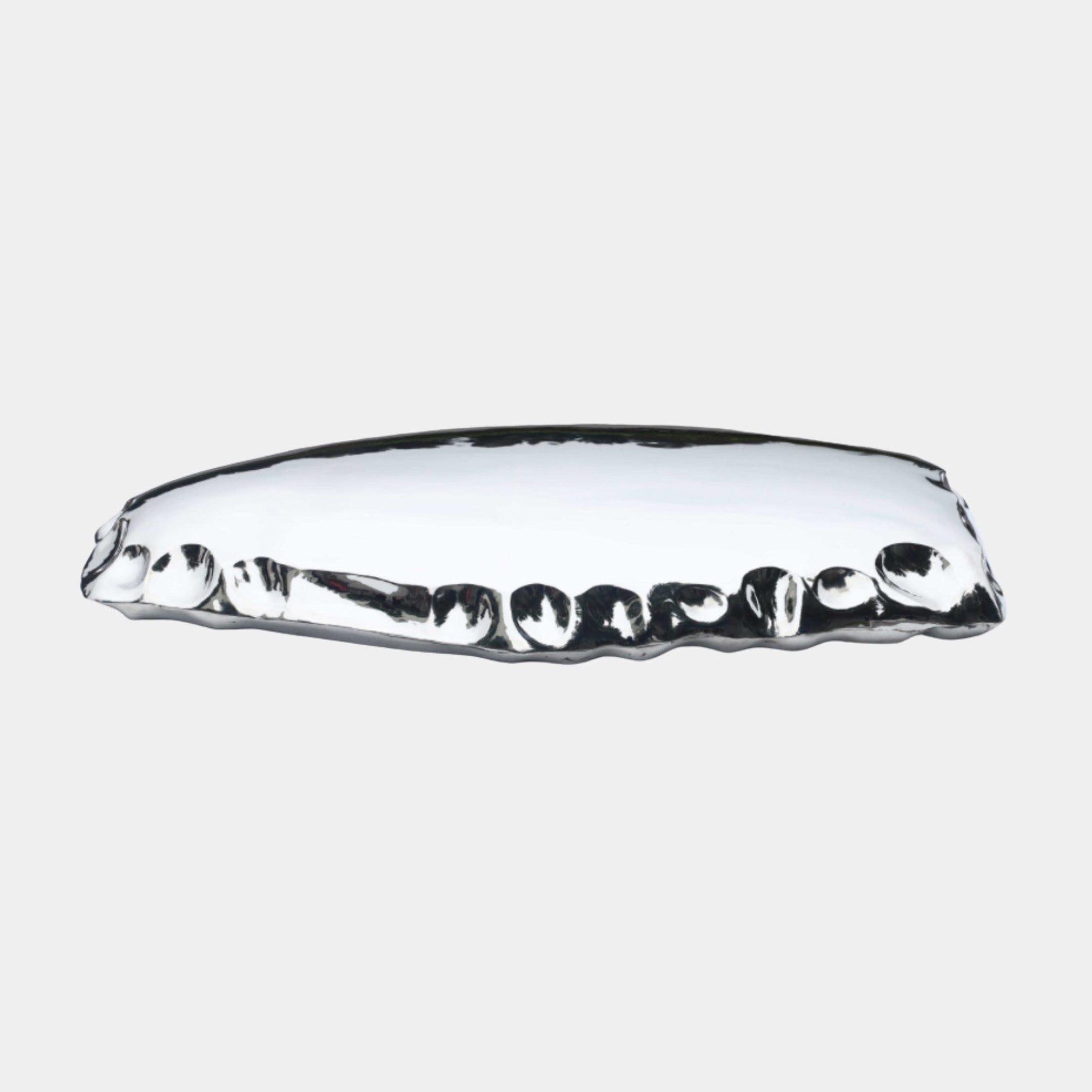 Silver Mirror-Polished Elongated Leaf Stainless Steel Sculpture - 132cm