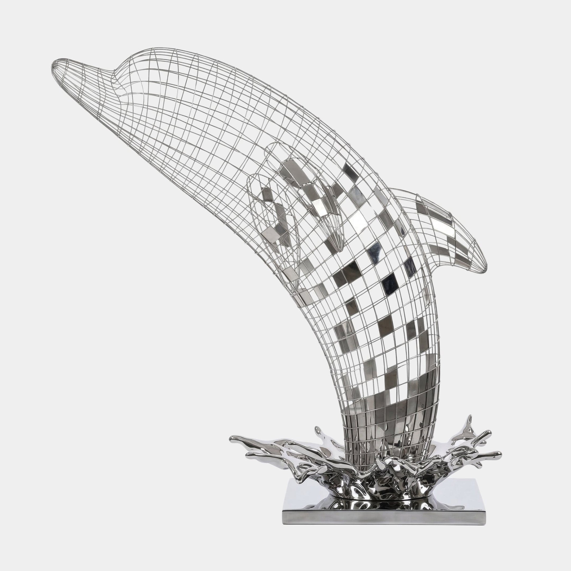 Silver Leaping Dolphin on Wave Stainless Steel Sculpture - 160cm