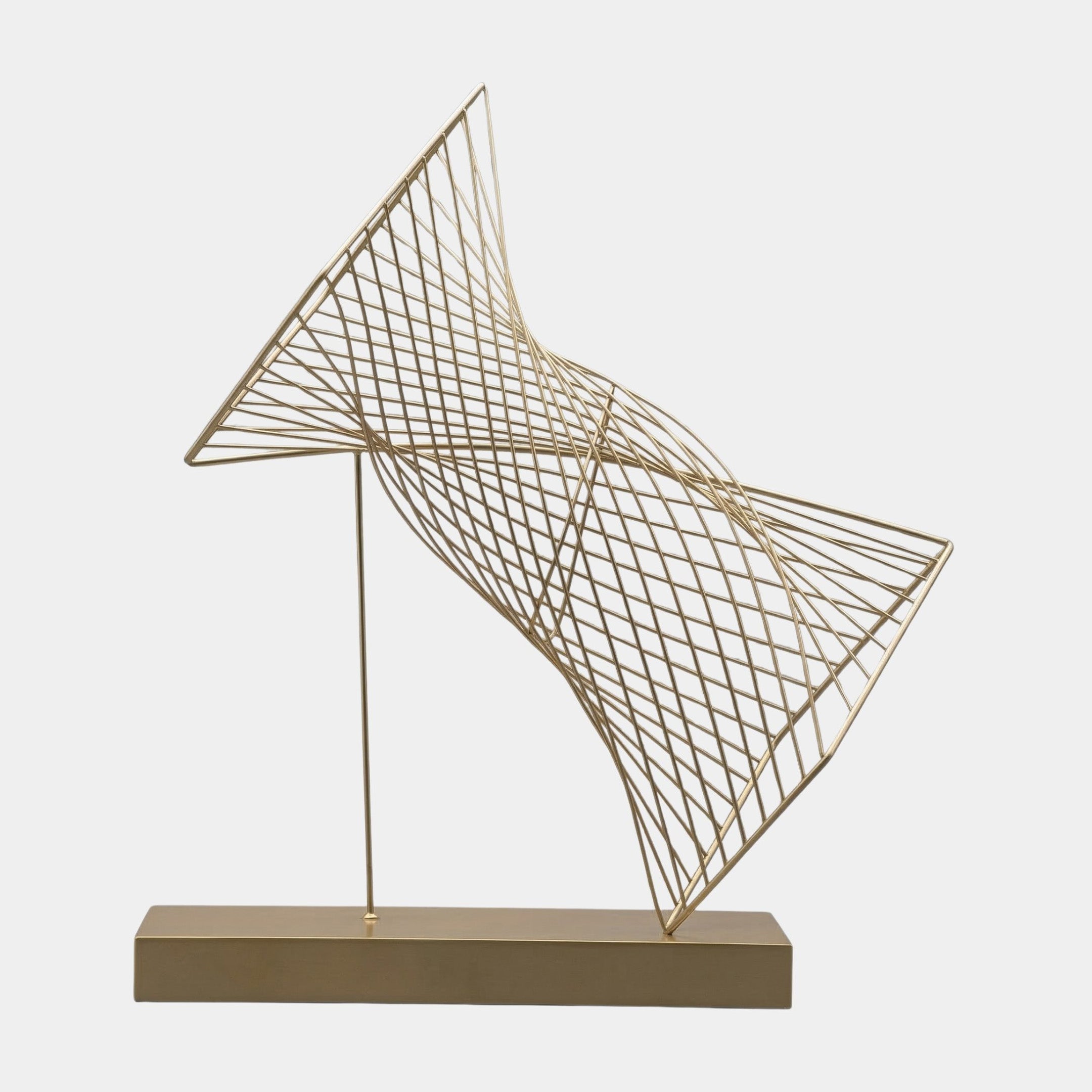 Gold Wire Mesh Curved Sail Sculpture - 65cm